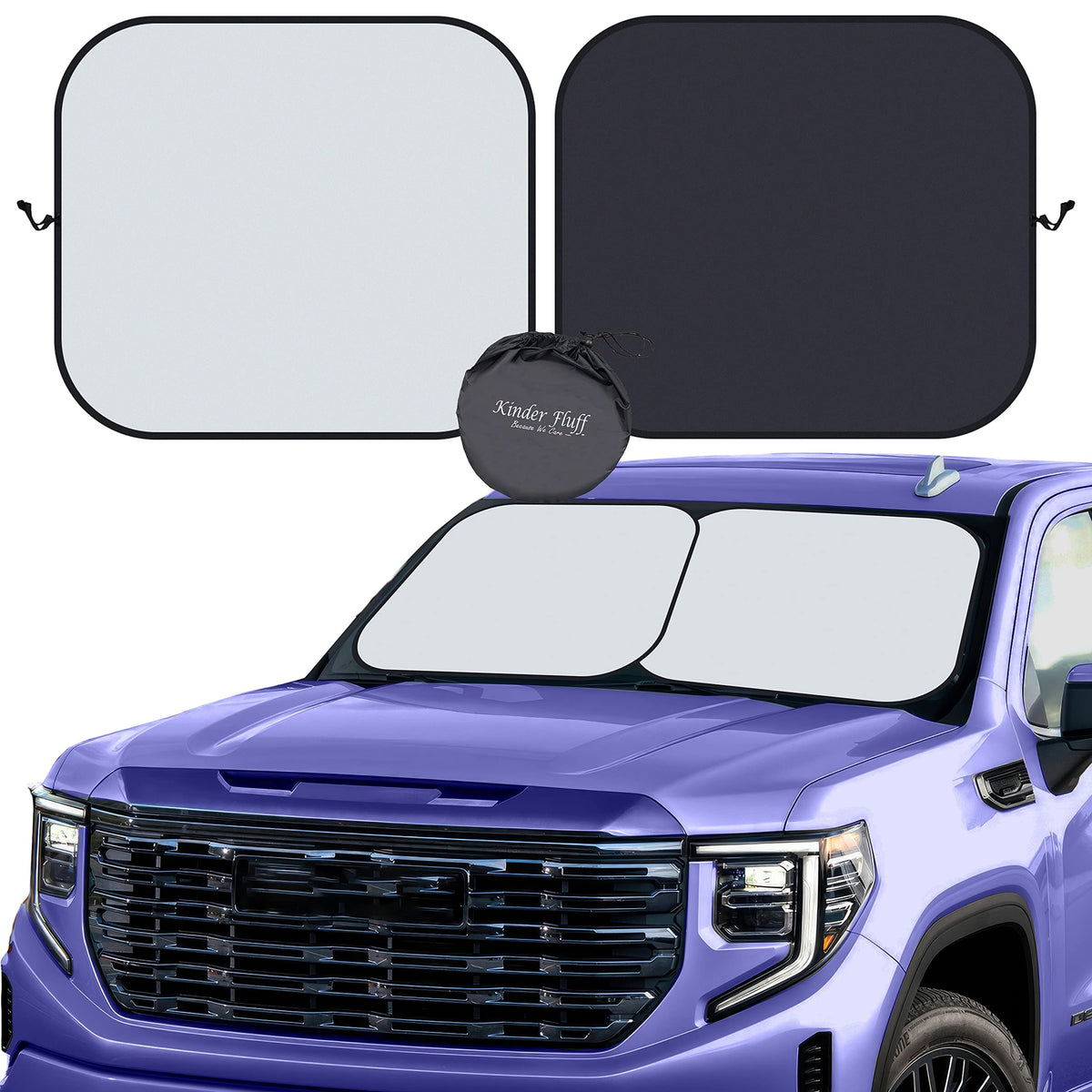 Kinder Fluff Patented Windshield Sun Shade For Cars - The Only Certified Car Window Shades Blocking 99.9% Uvr - Automotive Sunsh