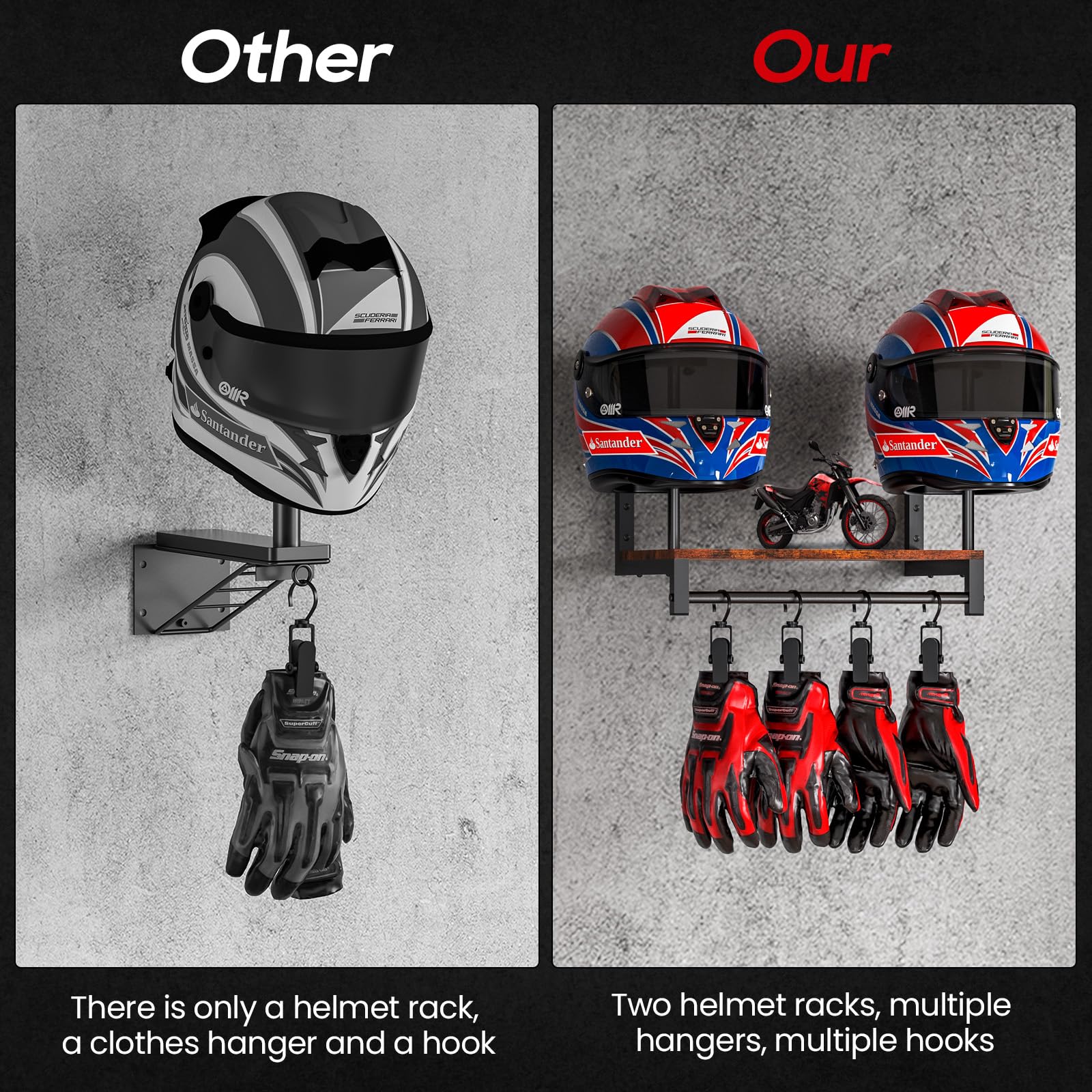 Nanagiftree Helmet Rack Wall Mount, Motorcycle Helmet Holder Plate Rack Display Organizer With Motorcycle Accessories For Motorc