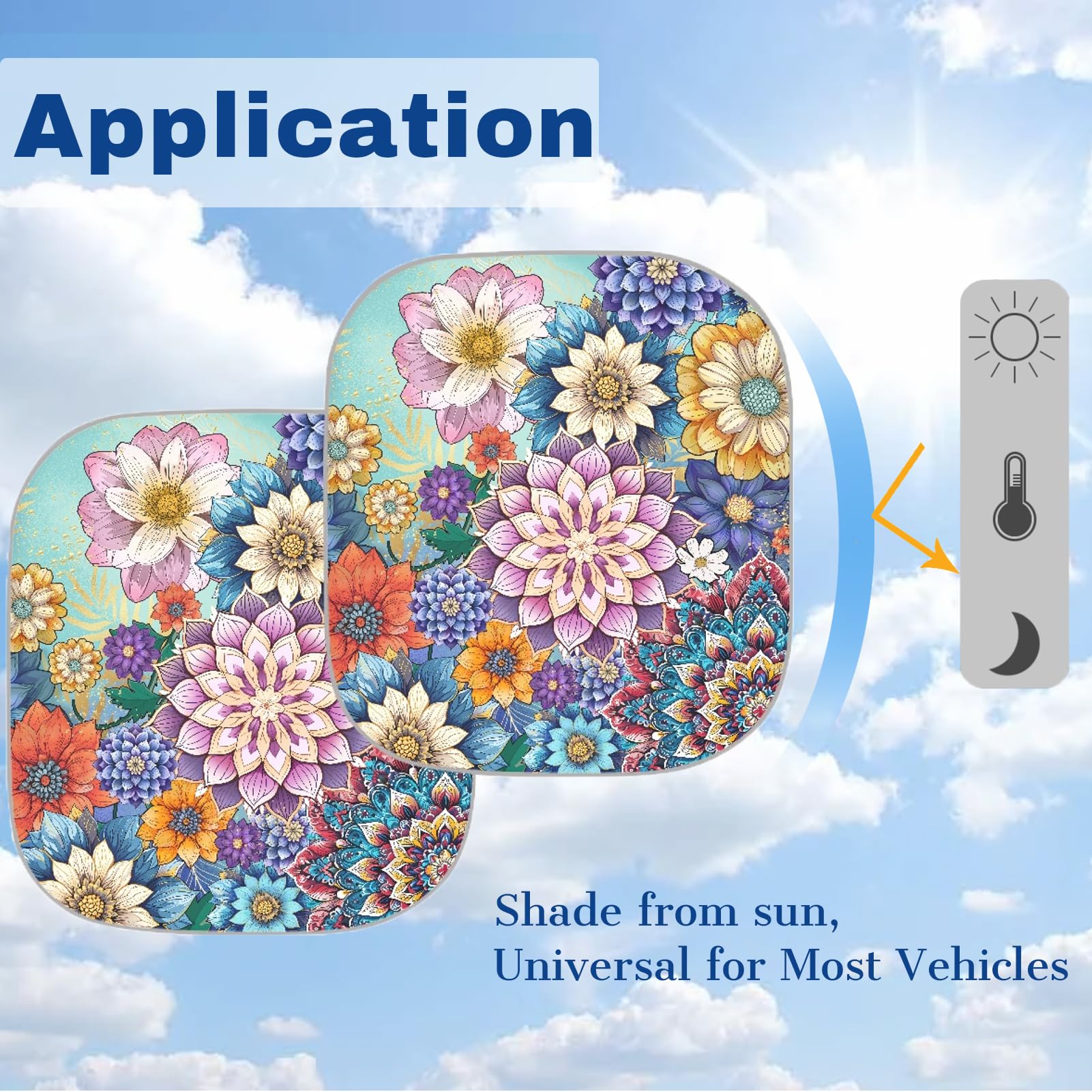 Huisefor Boho Windshield Sunshade Mandala Flower Windshield Shade 2-Piece Foldable Car Front Window Sunshade Uv Ray Sun Visor Pr