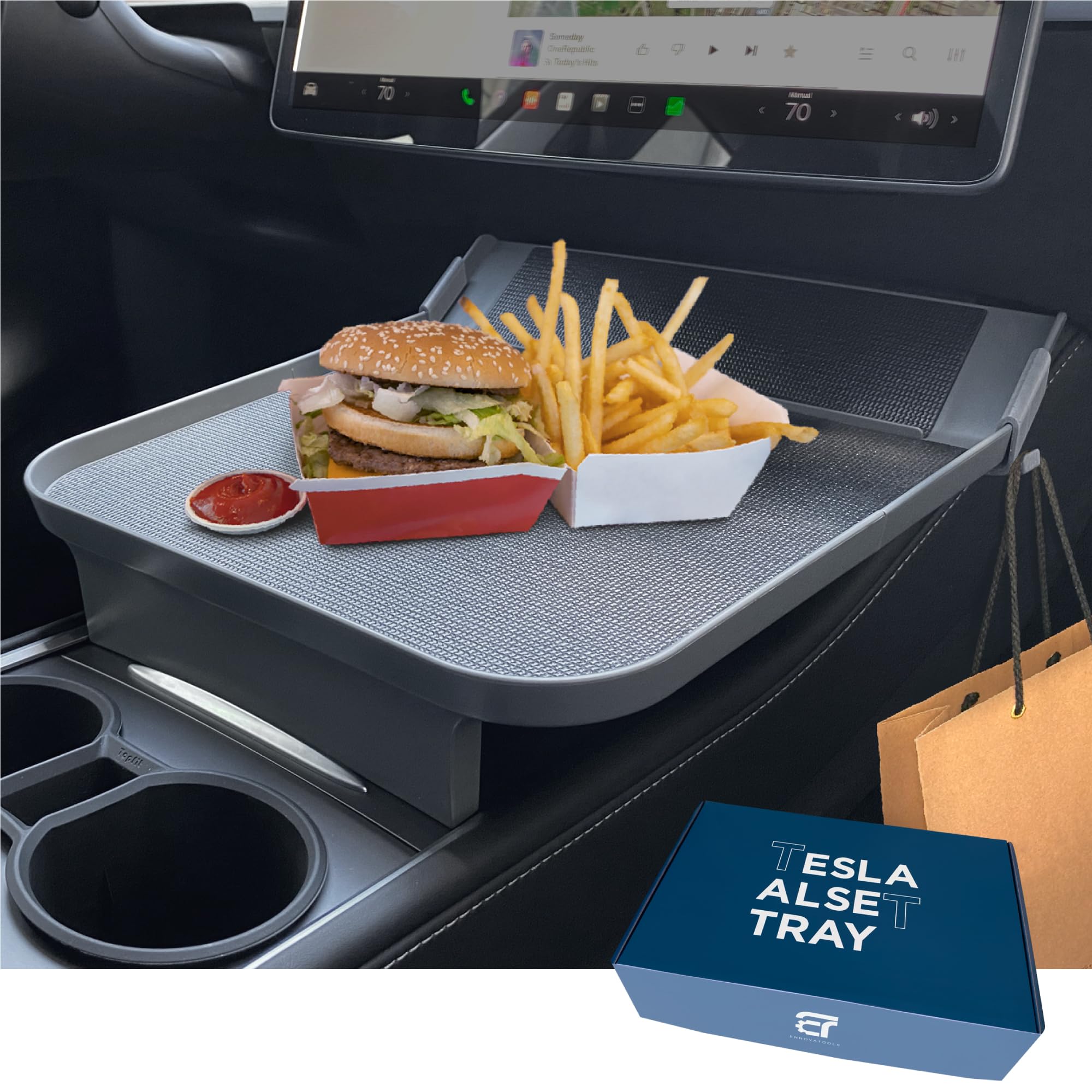Ennovatools Tesla Model Y Model 3 Accessories 2020 To 2024, Car Eating Food Table Alset Tray, Center Console Organizer, For Autopilot, Road Trips. Anti-Slip Mat For Stability. (Tray Only)
