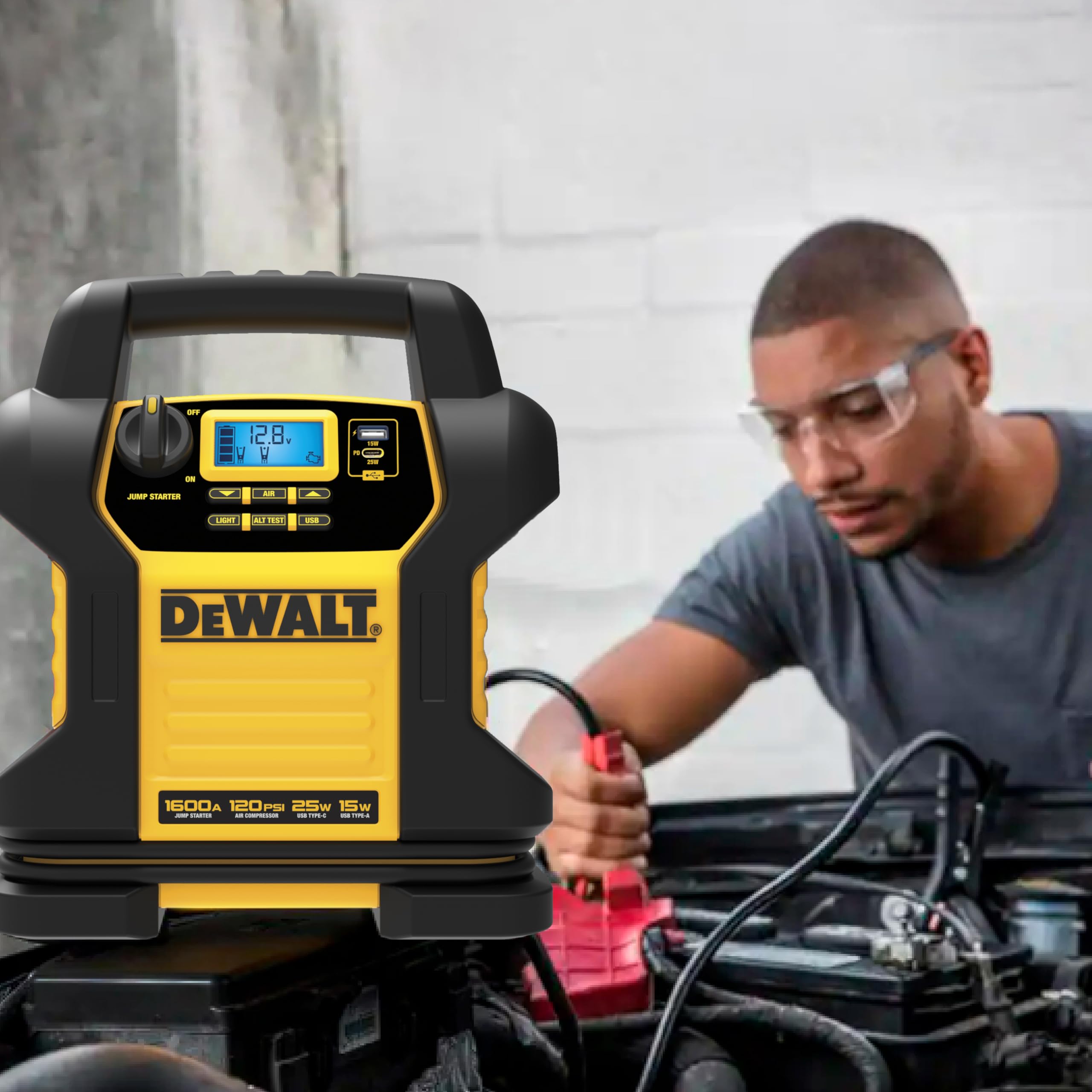 DEWALT DXAEJ14-Type3 Digital Portable Power Station Jump Starter - 1600A, 120 PSI Compressor, AC Charging, USB-A & USB-C Ports