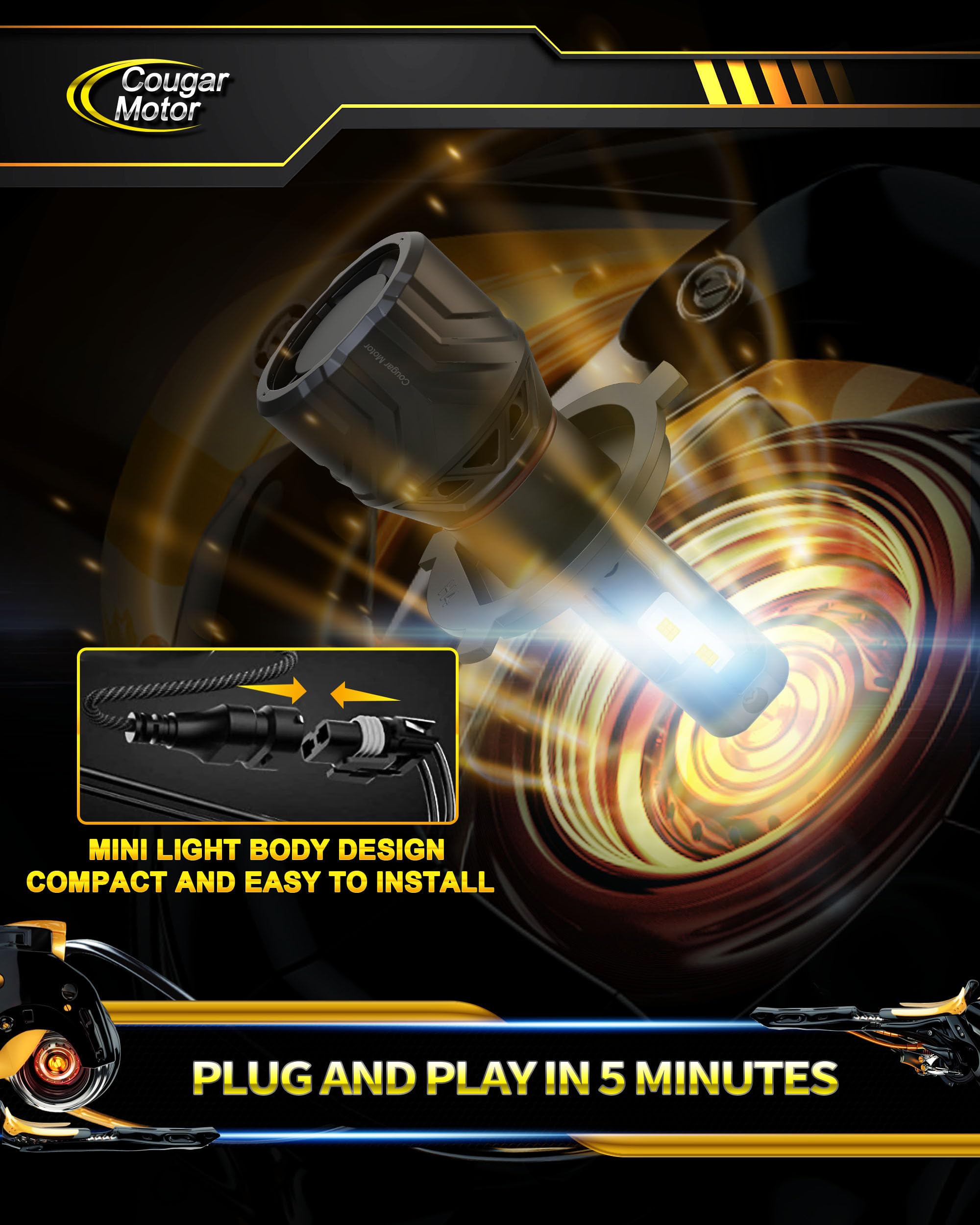 Cougar Motor H4 Bulbs, 9003 Fog Lights 6500K White Non-Polarity H4 Fog Bulb Or Off-Road Use Plug And Play - Pack Of 2