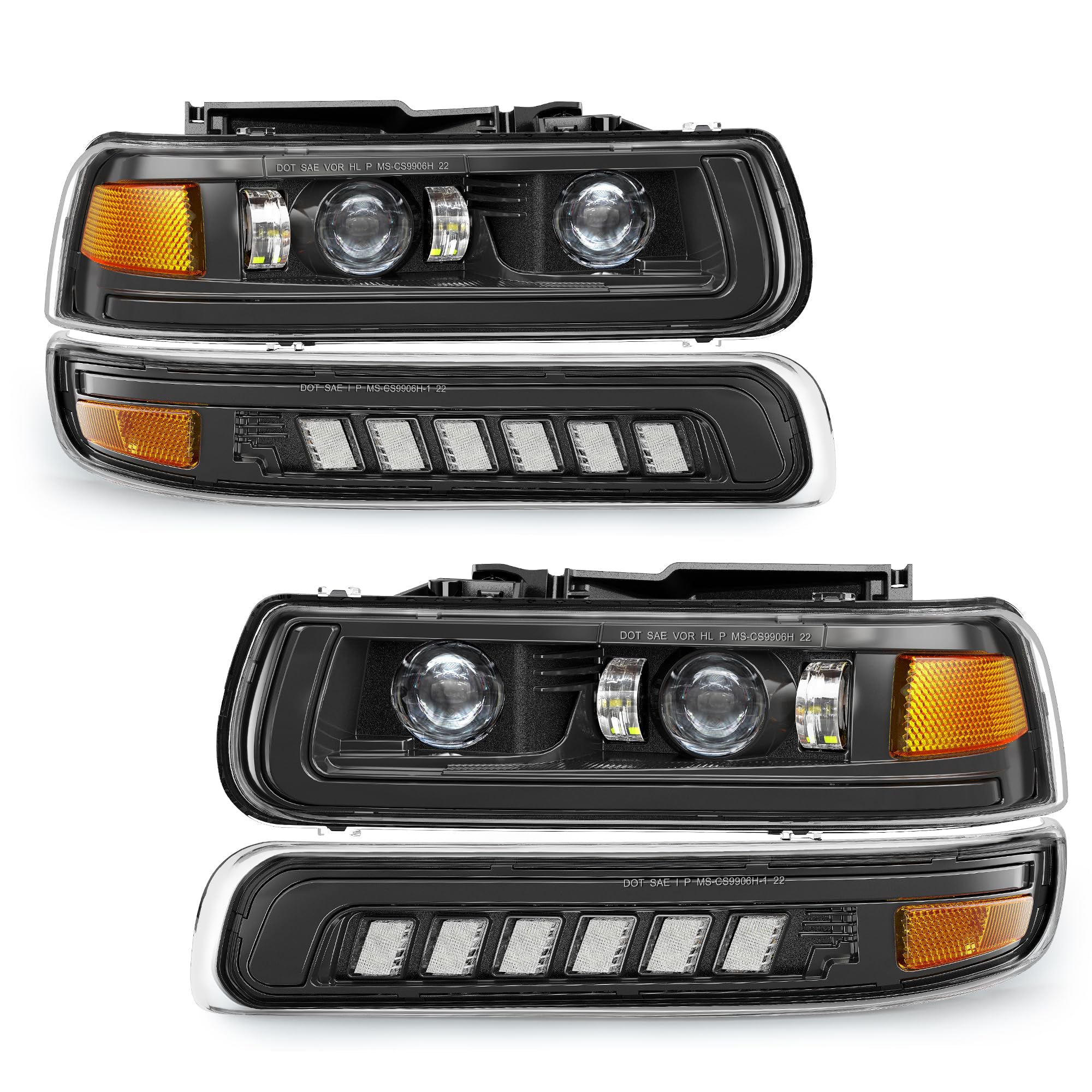 Led Headlights Assembly With Hi/Low Beam Turn Signal Lights Bulbs Compatible With 1999-2002 Chevy Silverado 1500 2500 3500, 2000