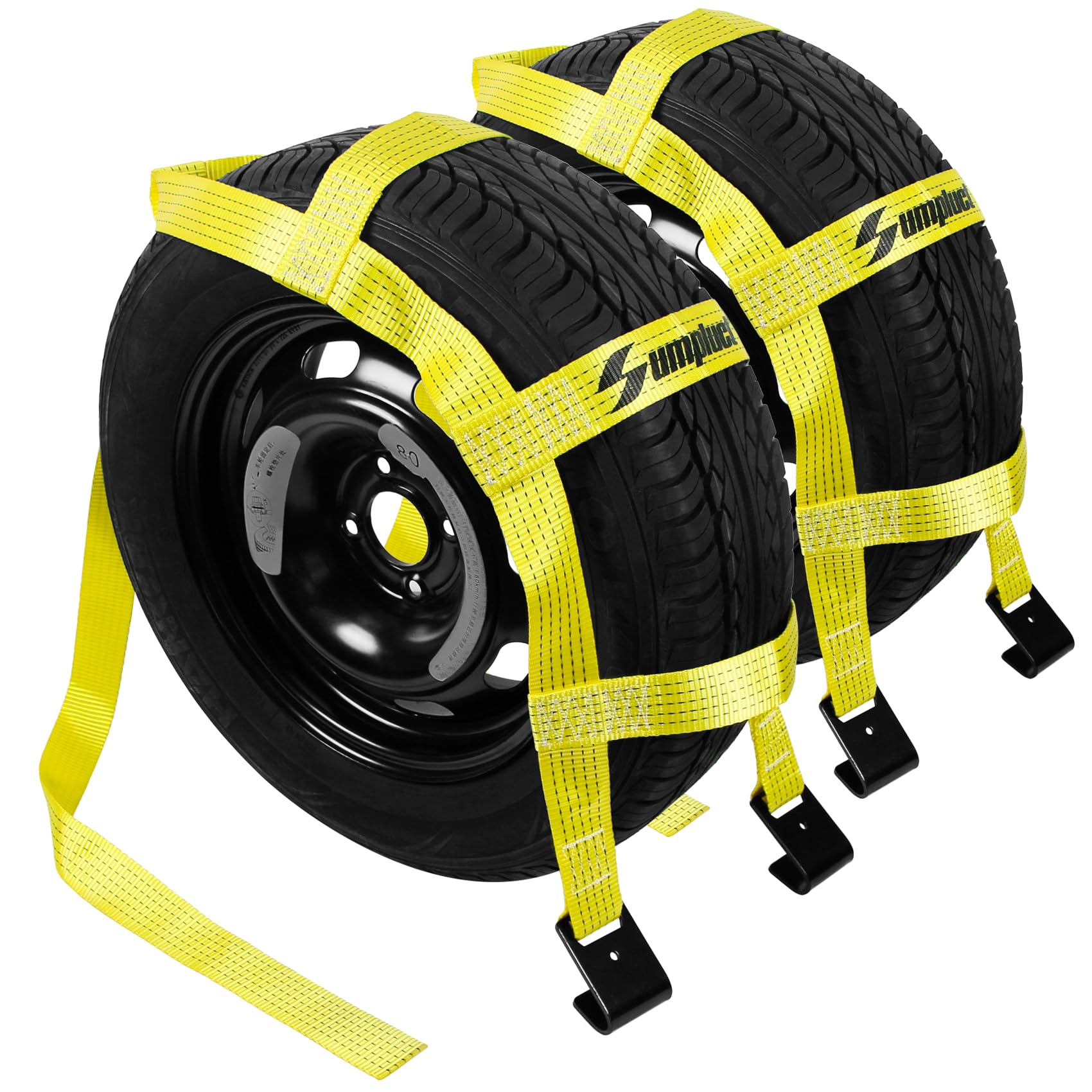 Sumpluct Tow Dolly Basket Straps With Flat Hooks Fits 14'' 15'' 16'' Car Auto Hauler Wheel For A Car Trailer,Suv,Utv,Atv Transpo