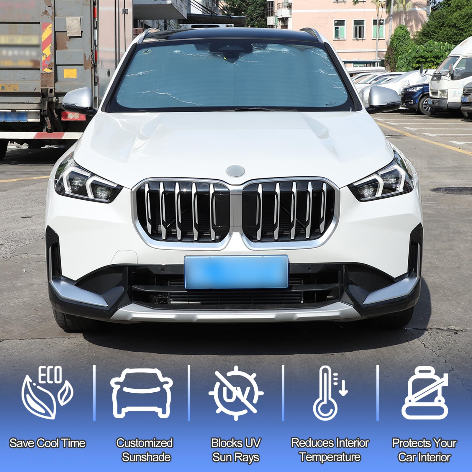 Windshield Sunshade For Bmw X1 X2 U11 U10 2023-2024 Front Window Sun Shade Foldable Reflective Sun Visor Custom Sunscreen Uv Blocker Privacy Protector Heatshield Keeps Your Vehicle Cool