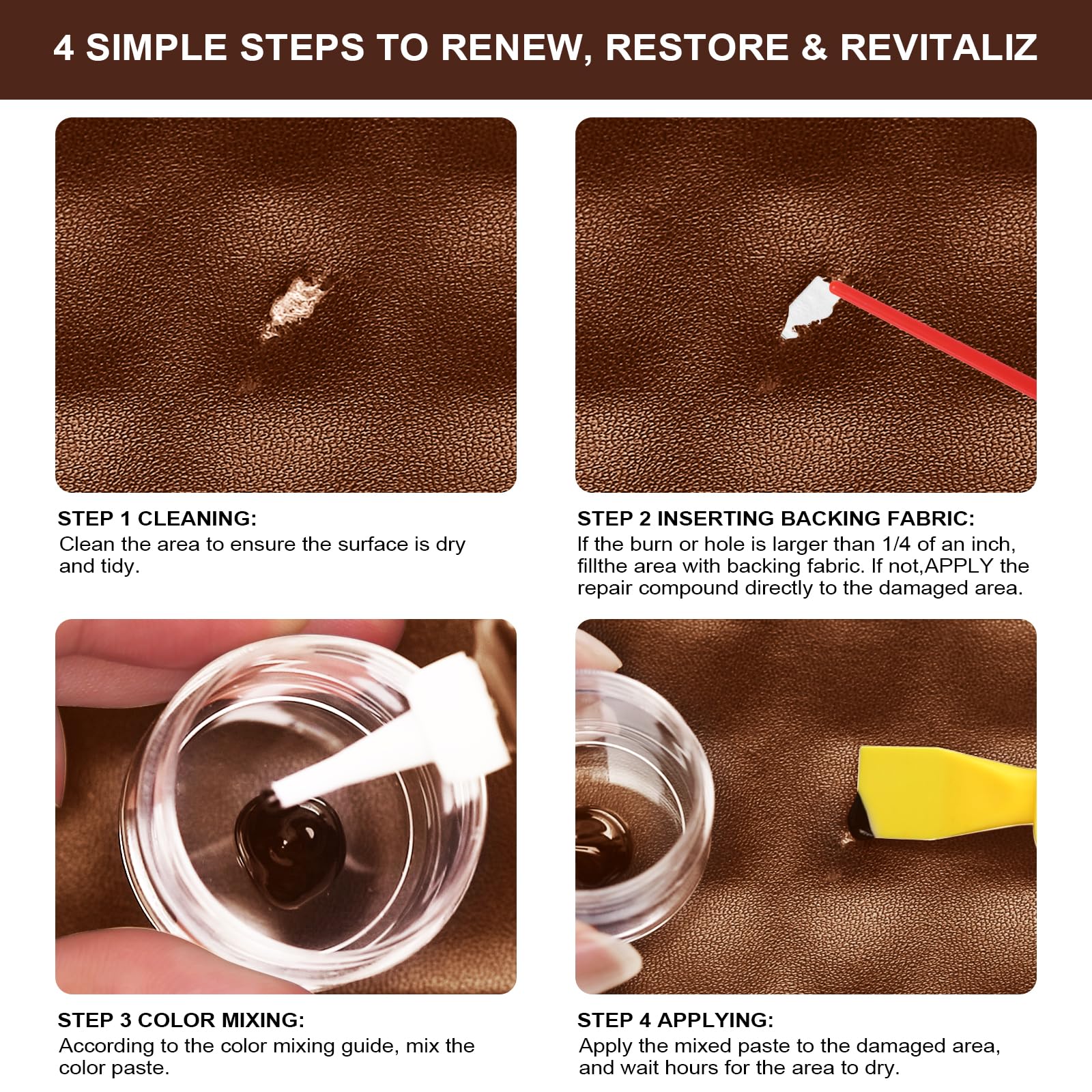 Startso World Brown Leather & Vinyl Repair Kit For Furniture, Couches, Car Seats, Sofas, Boat Seats, Jackets With Easy Instructi