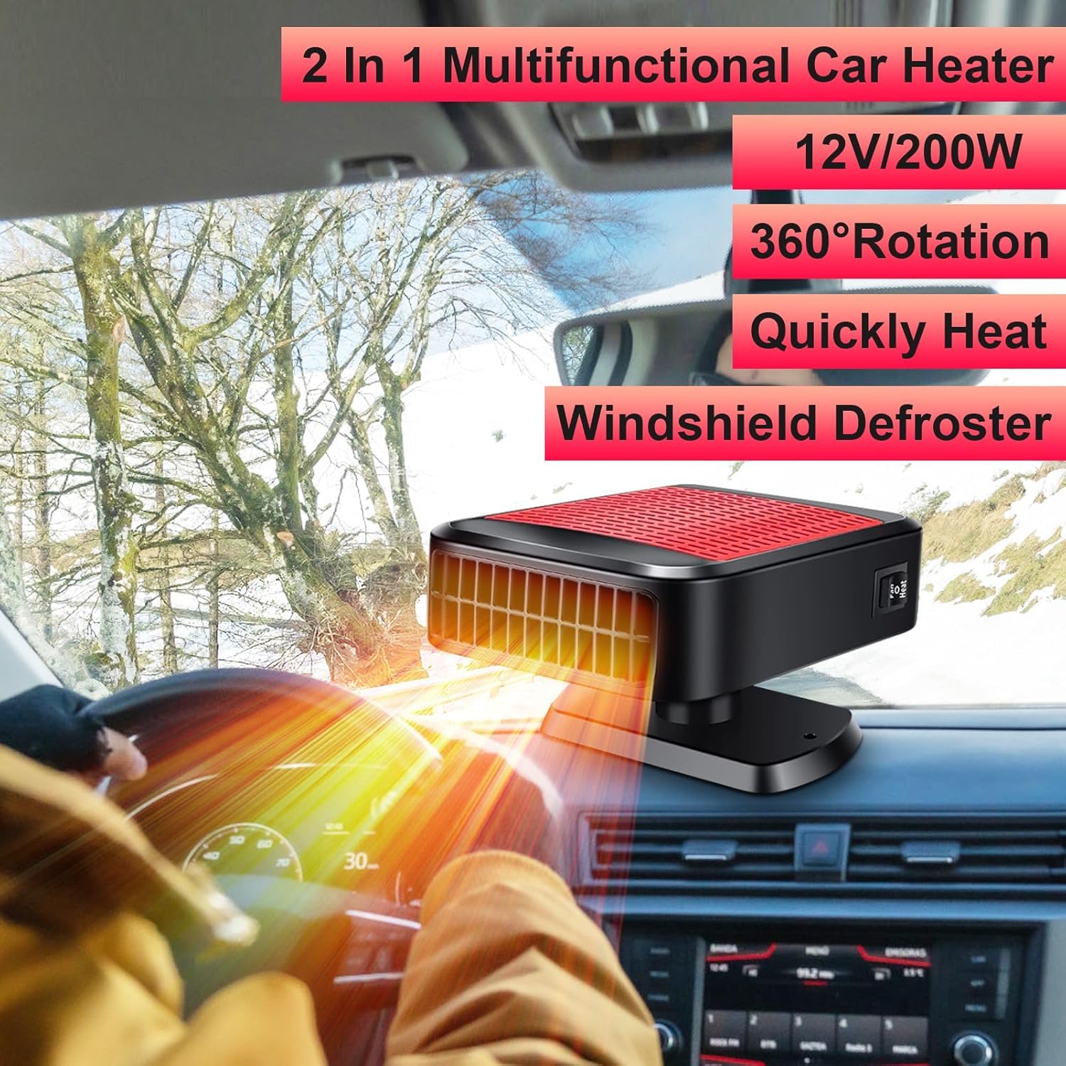 Car Heater,12V 200W Portable Fast Heating Defroster 2 In 1 Automobile Windshield Fast Heaters Car Heater That Plugs Into Cigaret