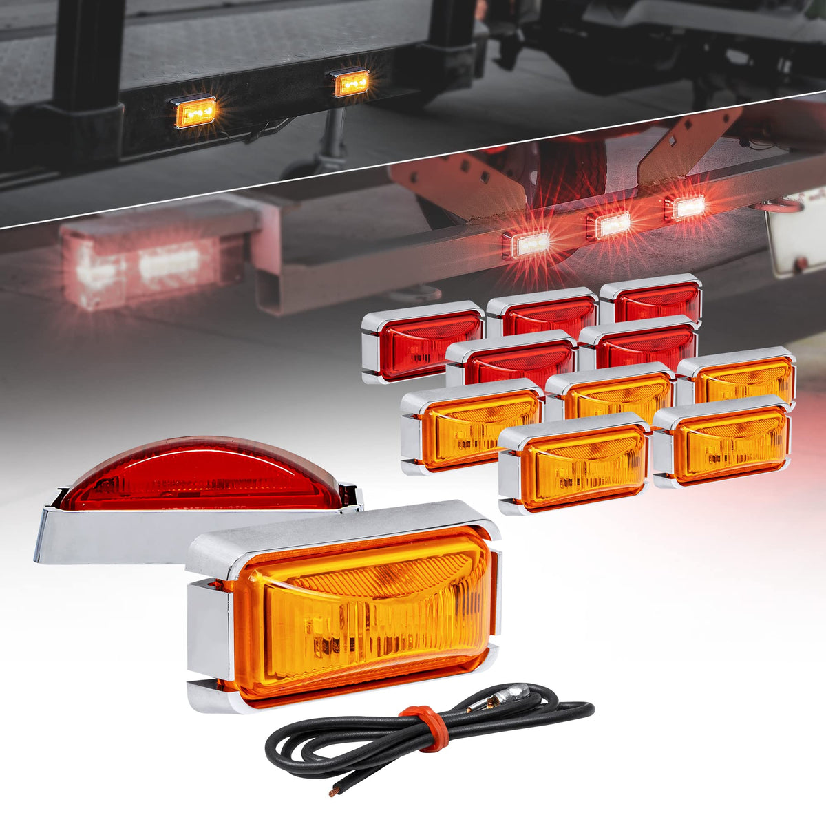 True Mods 12Pc 2.5'' Amber + Red Led Trailer Marker Light W/Chrome Bezel [Dot Fmvss 108] [Sae P2Pc] [Surface Mount] [Waterproof
