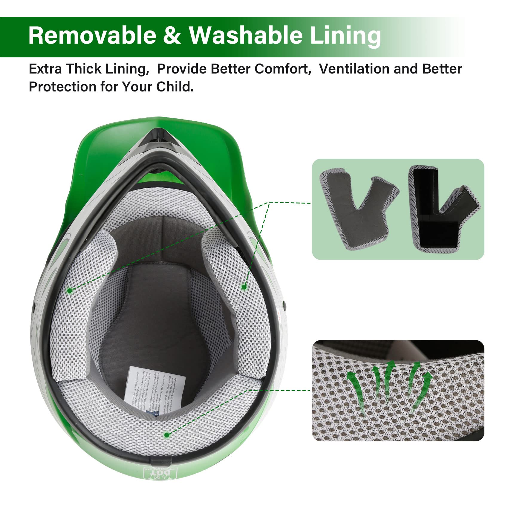 Slmoto Dot Youth Kids Helmet Motocross Offroad Street Helmet Motorcycle Helmet Dirt Bike Motocross Atv Green Flame Design Helmet+Goggles+Gloves Small