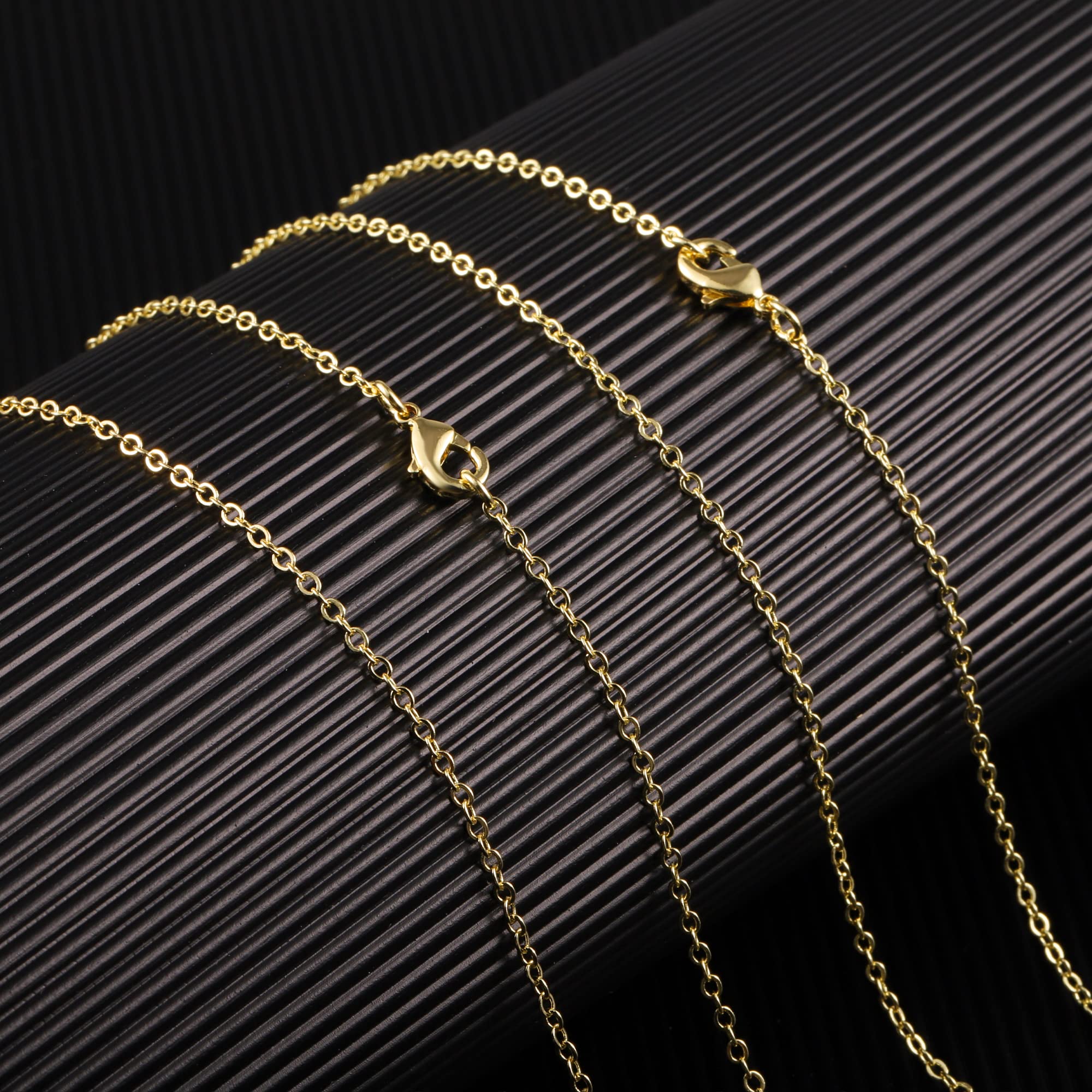 Wholesale 12 Pcs Gold Plated Brass Flat Cable Chain Finished Necklace Chains Bulk For Jewelry Making (18 Inch(15Mm))