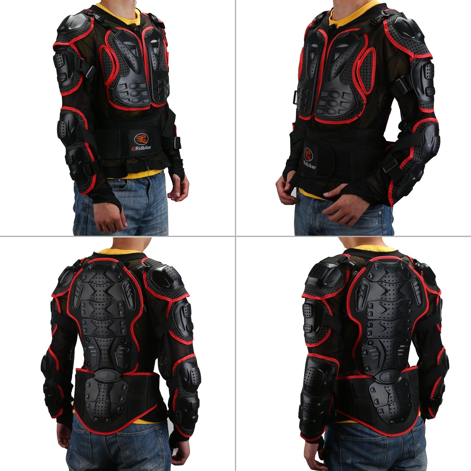 RIDBIKER Motorcycle Full Body Armor Jacket, Red, Large, Removable Spine Chest Protector, Model Ridbiker-14, Polypropylene
