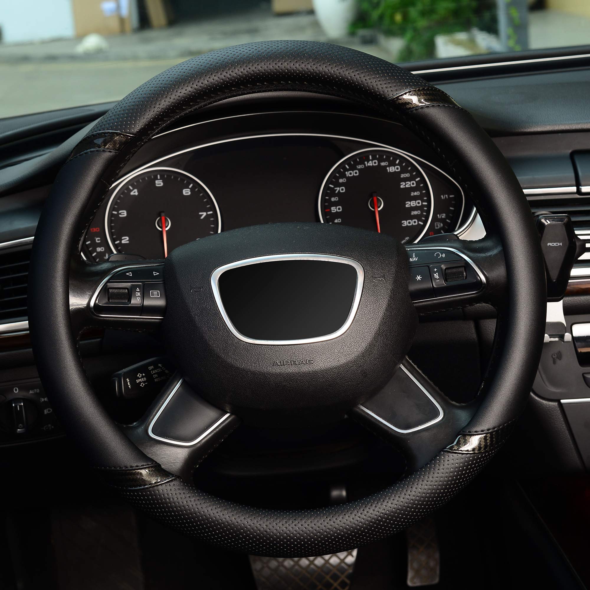 Kafeek Steering Wheel Cover, Universal 15 Inch, Microfiber Leather, Anti-Slip, Odorless,Black