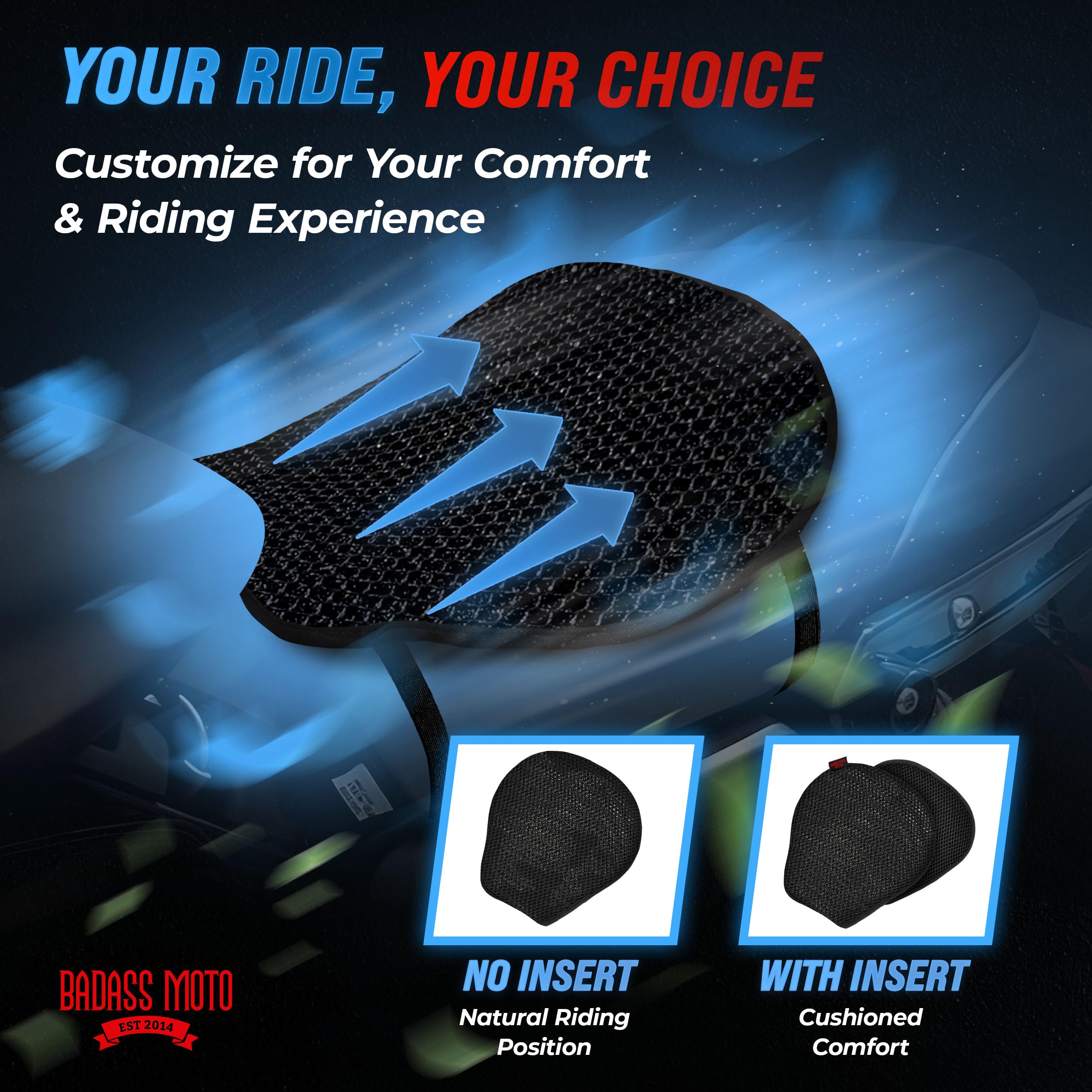 Badass Moto Cooling Motorcycle Seat Pad Airflow Motorcycle Seat Cushion 3D Mesh Air Flow Cool Sun Cover For Bike Seating Anti Sw