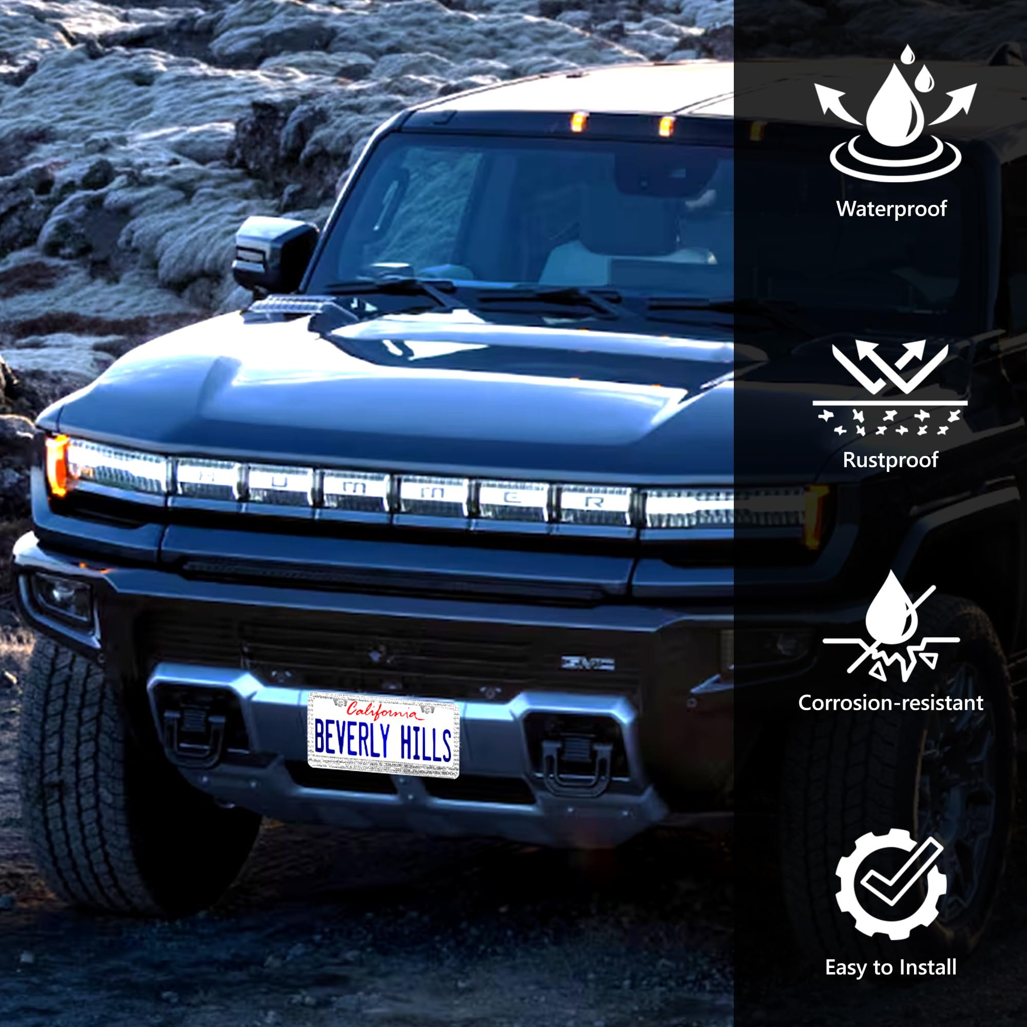 Motorfi 2 Pack Silver Bling License Plate Frames For Women - Stainless Steel With Diamond Sparkly Rhinestone License Plate Holde