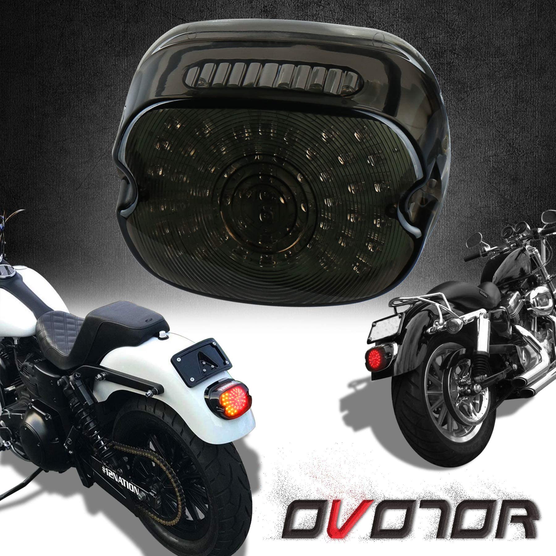 Ovotor Led Tail Light Smoke Lens Lay Down Tail Lamp With Braking Turn Signal Replacement For Harley Sportster Dyna Fxdl Electra