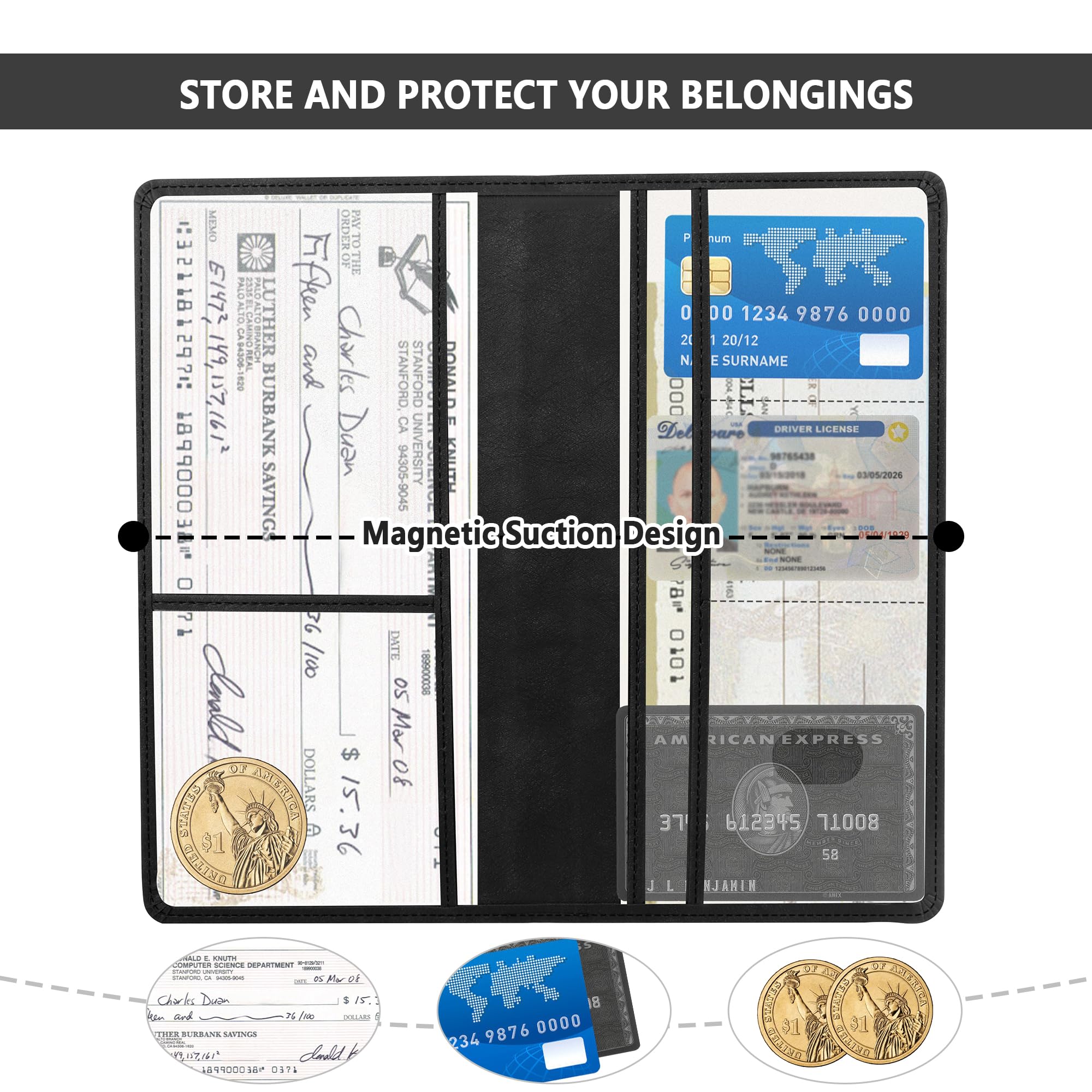 Car Registration and Insurance Holder,PU Leather Car Glove Box Organizer Car Document Holder for ID,Driver's License (Black)