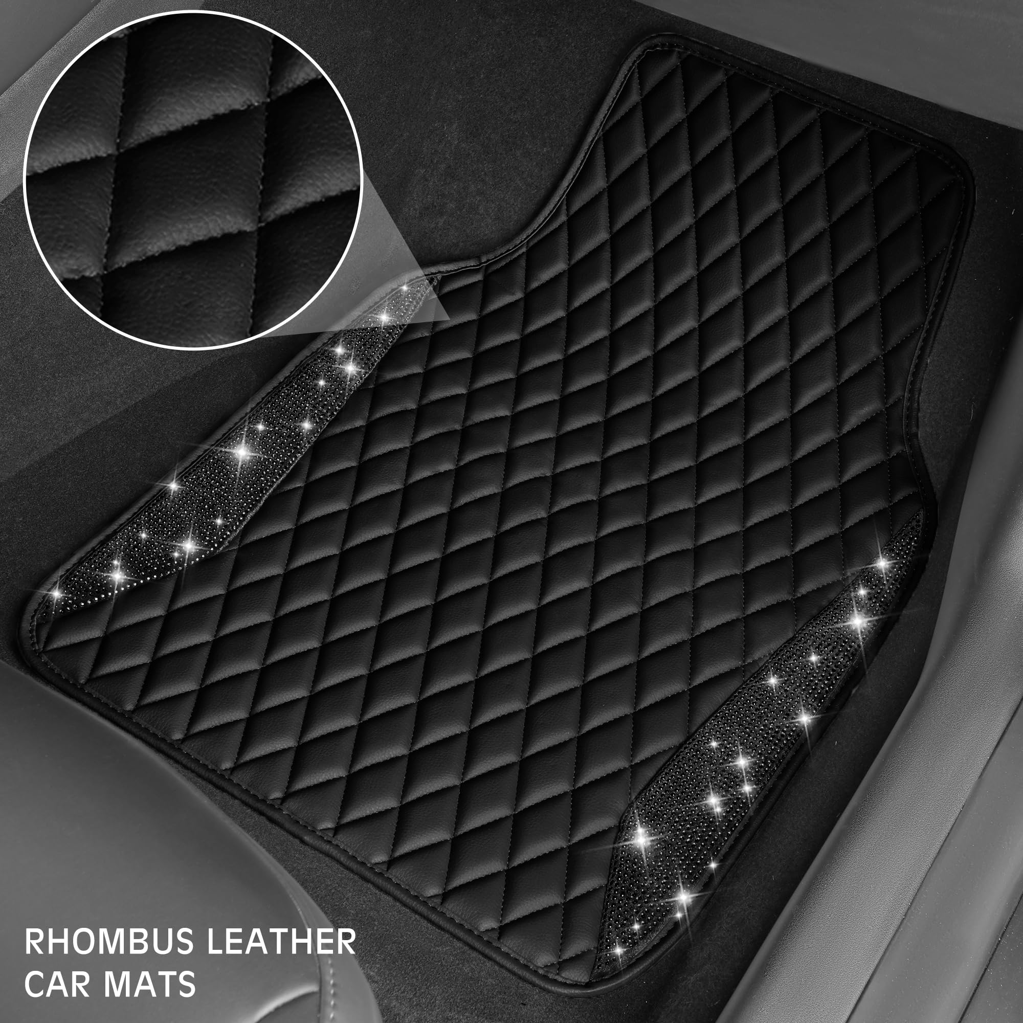 CAR PASS Bling Leather Car Mats Shining Diamond Floor Mats Sparkly Glitter Crystal Rhinestones Carpet Anti-Slip Waterproof Pad U