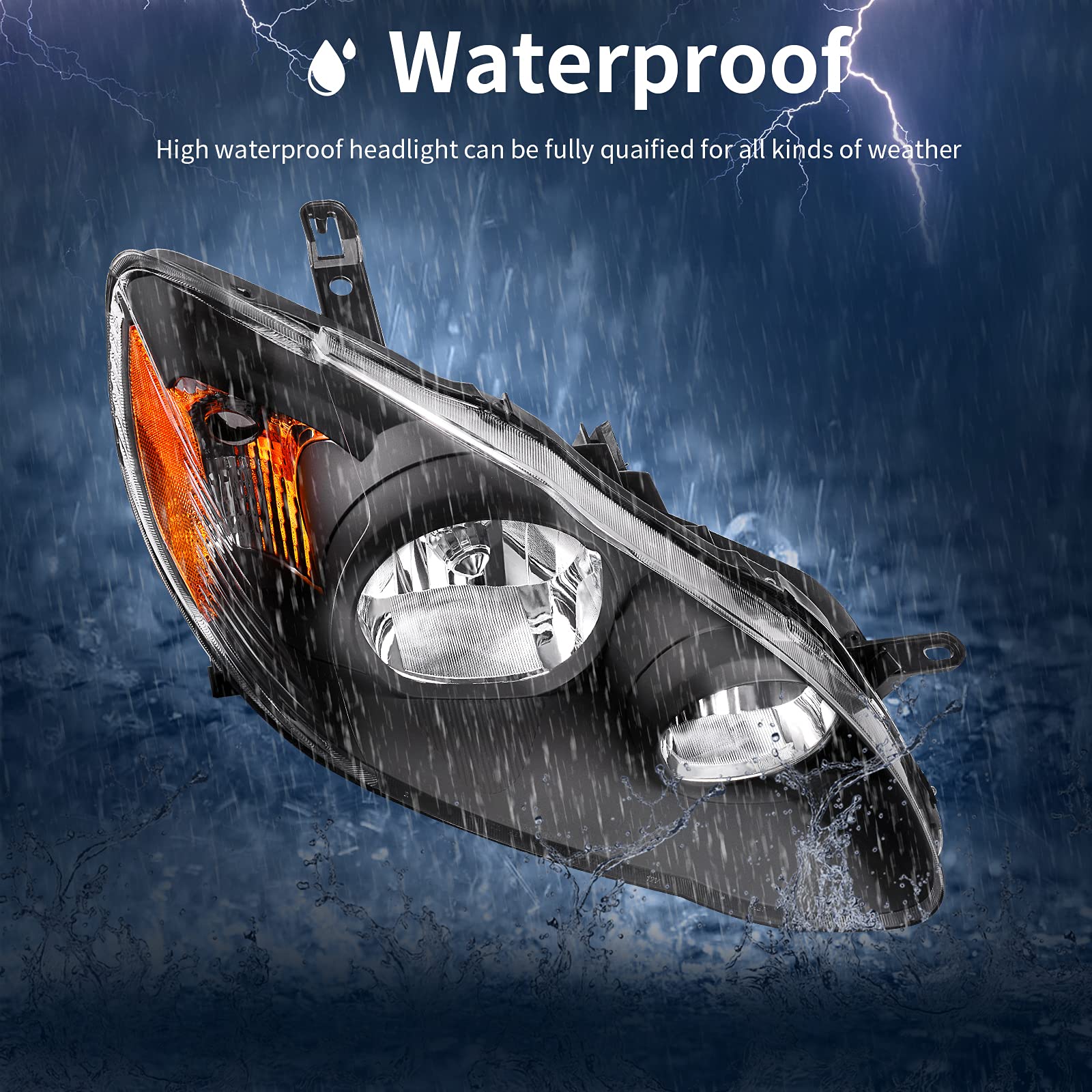 Autosaver88 Headlight Assembly Compatible With 2003 2004 2005 2006 2007 2008 Corolla Replacement Headlamp Pair Black Housing Amb