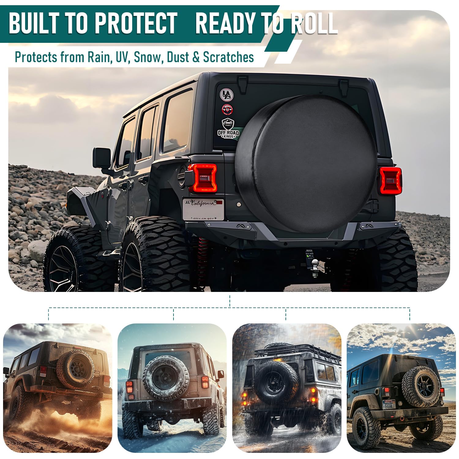 AmFor 26-27 inch Spare Tire Cover, Universal Fit for Jeep, Trailer, RV, SUV, Truck,Tough Tire Wheel Soft Cover Diameter 26'' - 2