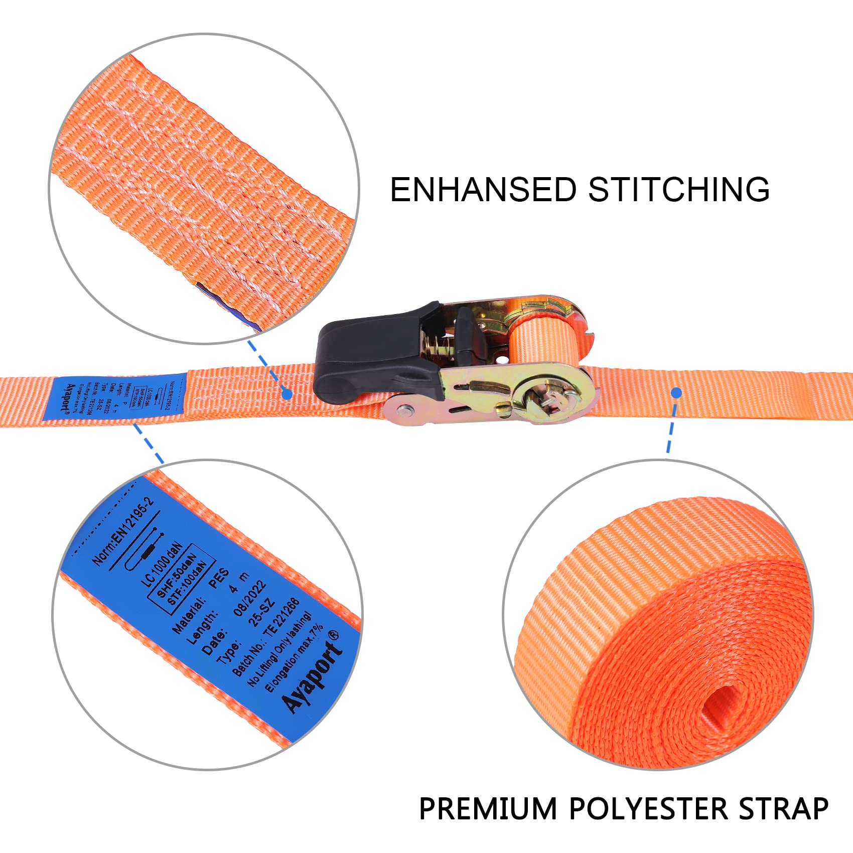 Ayaport Endless Ratchet Straps With Hook Tie Down Cargo Straps 13Ft 4 Pack