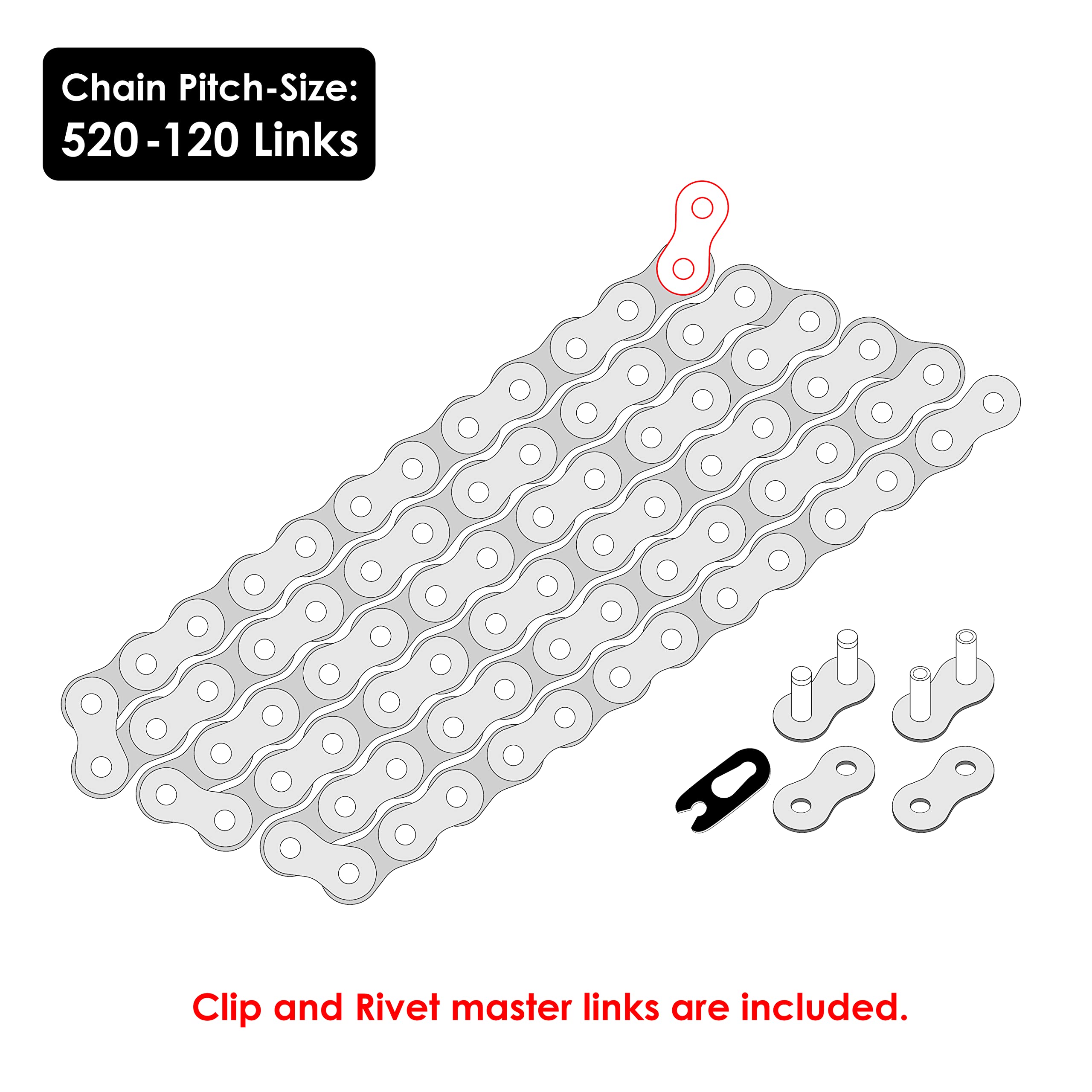 Caltric 520-Pitch 120-Links Non-Oring Drive Chain Compatible for ATV/UTV/Quad/Side X Side/Motorcycle/Dirtbike/with Rivet and Cli