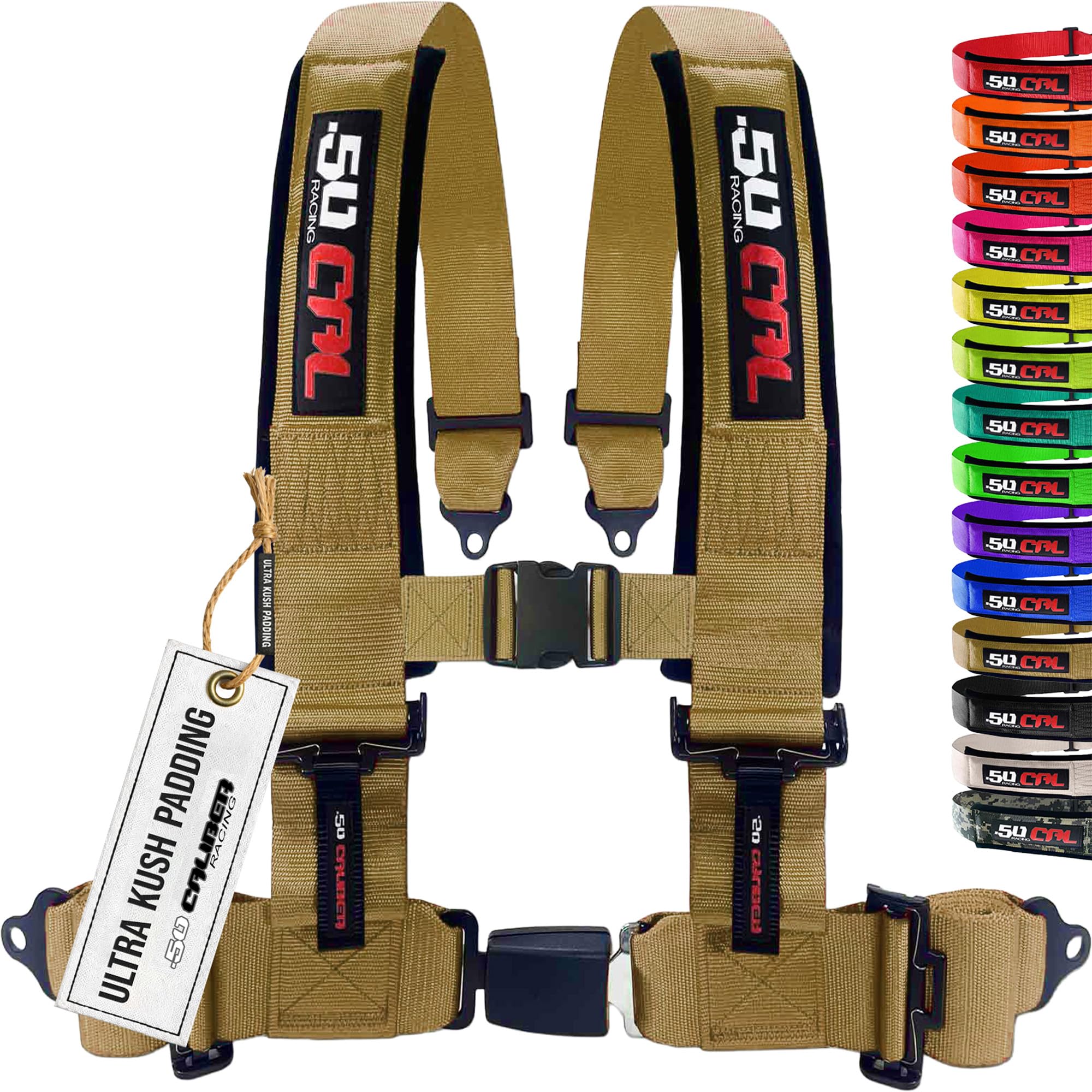 1pc 4 Point Harness for Bucket Seat Push Release 10 Color Harnesses Racing Harness 4 point Race Car UTV, RZR (Gold, 2in) [6058]