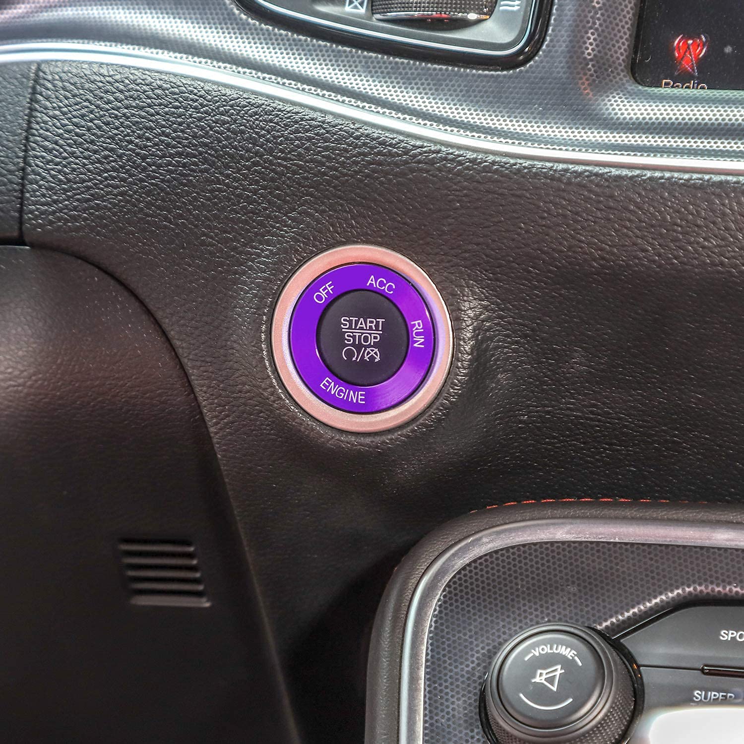 Keptrim For Challenger Charger Engine Start Stop Trim For 2010-2020 Dodge Challenger/Charger Ram, For 2014 Durango, Purple Aluminum Alloy 1Pc