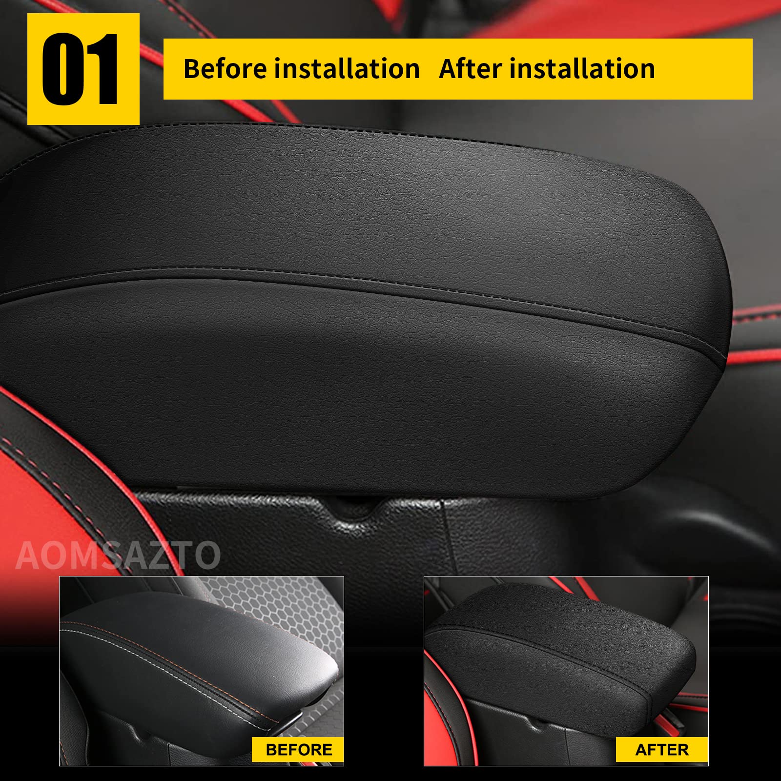 Aomsazto Armrest Covers For Hyundai 2015-2019 Sonata Black Console Pad For Sonata