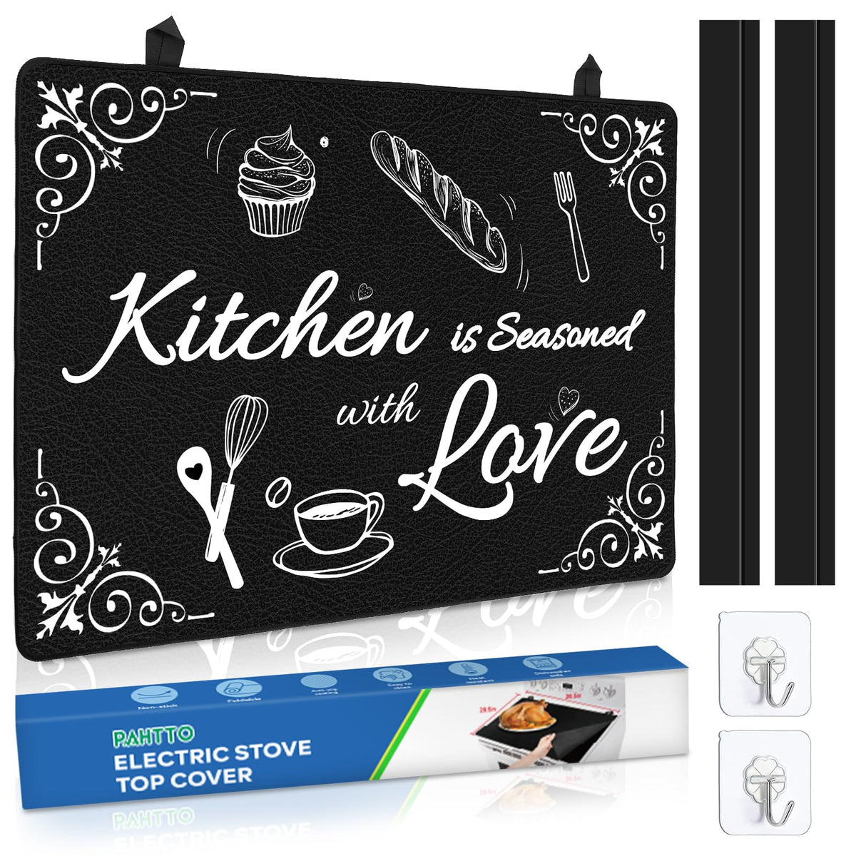 Stove Top Covers For Electric Stove, 28.5X20.5' Heat Resistant Glass Stovetop Protector Cover, Multifunctional Protector Mat For Counter/Washer Top, With Silicone Stove Gap Covers, Dish Washer Safe