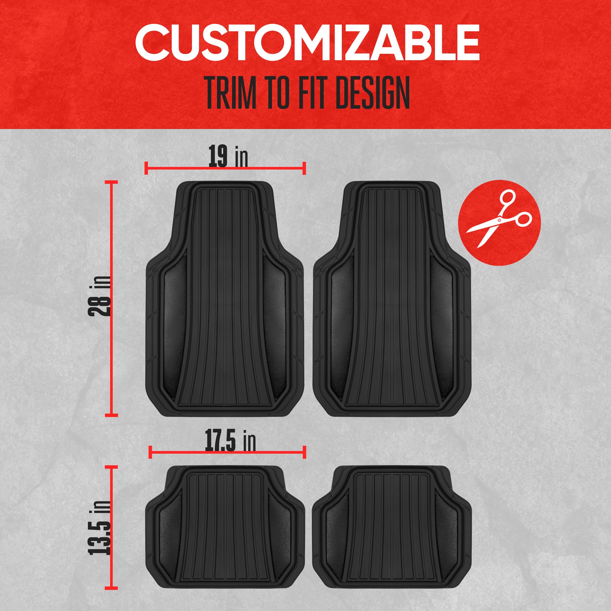 Motor Trend Rubber Car Floor Mats - Durable, All Weather Protection with Non-Slip Backing, Two Tone Accent - For Front and Rear
