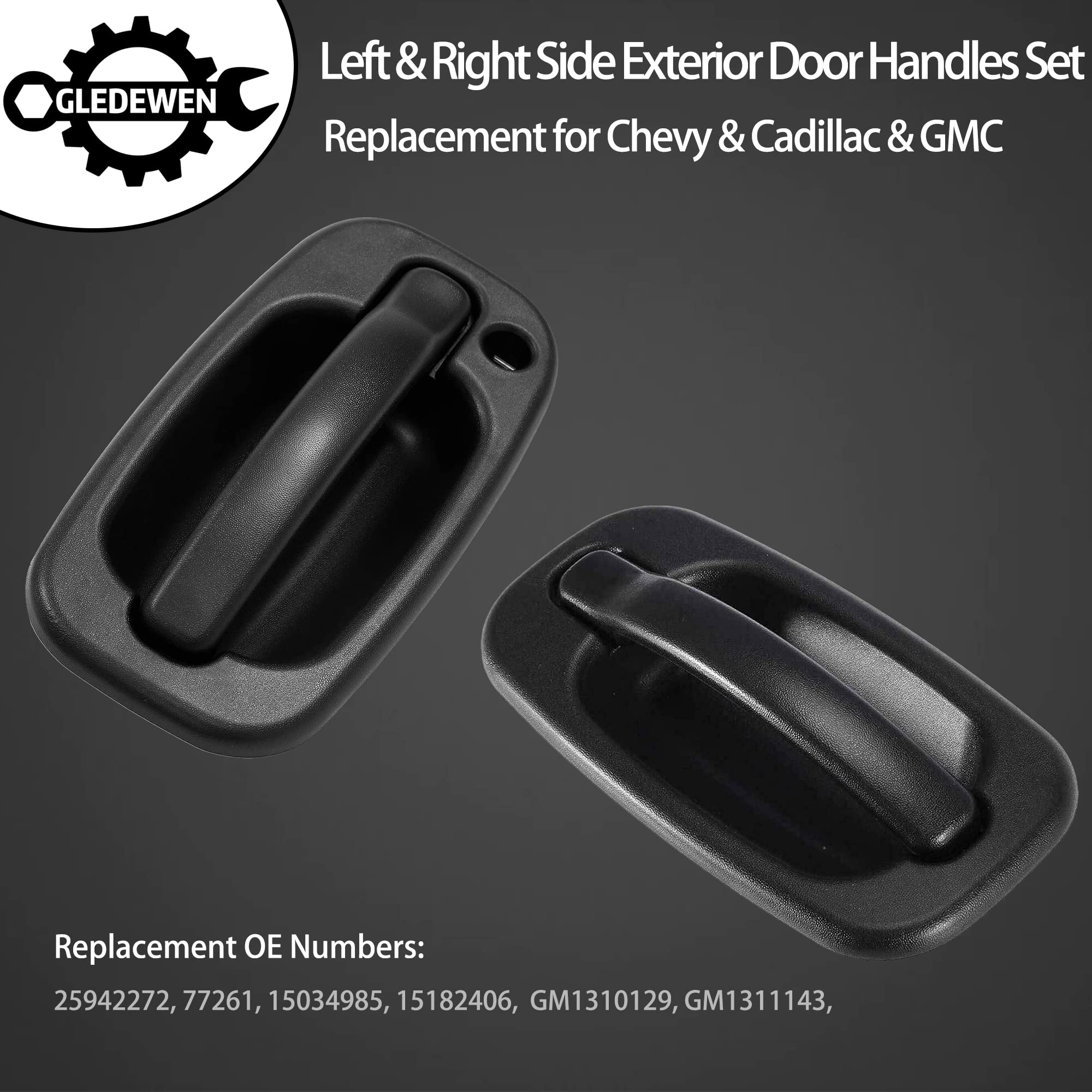 Exterior Door Handles Set With Keyhole, Compatible With 1999-2007 Chevy Silverado Suburban Tahoe Avalanche, Gmc Sierra Yukon, Cadillac Escalade, Front Outside Left & Right Side, 15034985, 15182406