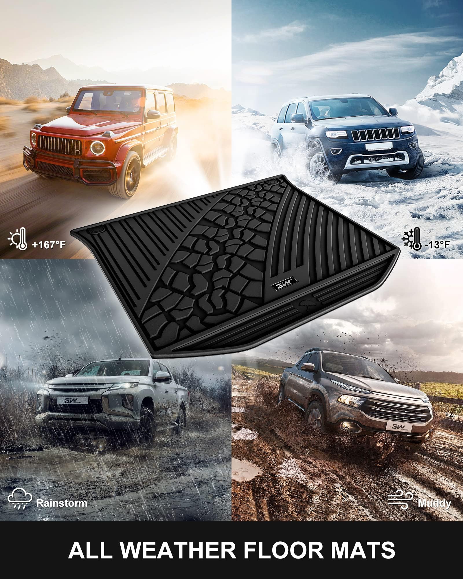 3W Cargo Liner Fit For Jeep Grand Cherokee 2013-2021/ Grand Cherokee Wk 2022 2023(Non L) Tpe All Weather Custom Fit Heavy Duty T