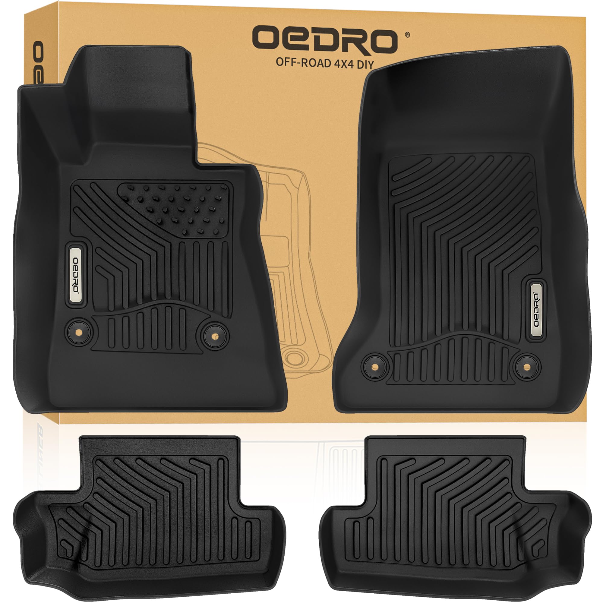 Oedro Floor Mats Fit For 2016-2024 Chevrolet Camaro, Unique Black Tpe All-Weather Guard Includes 1St And 2Nd Row: Front, Rear, F