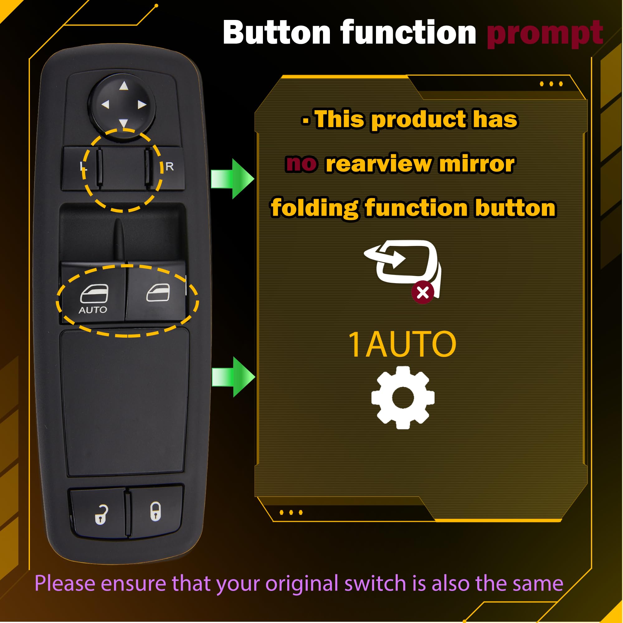 Zaposts Power Window Switch Fits For 2012-2015 Ram C/V Cargo Van, Dodge Grand Caravan, Chrysler Town & Country (2 Door), Driver