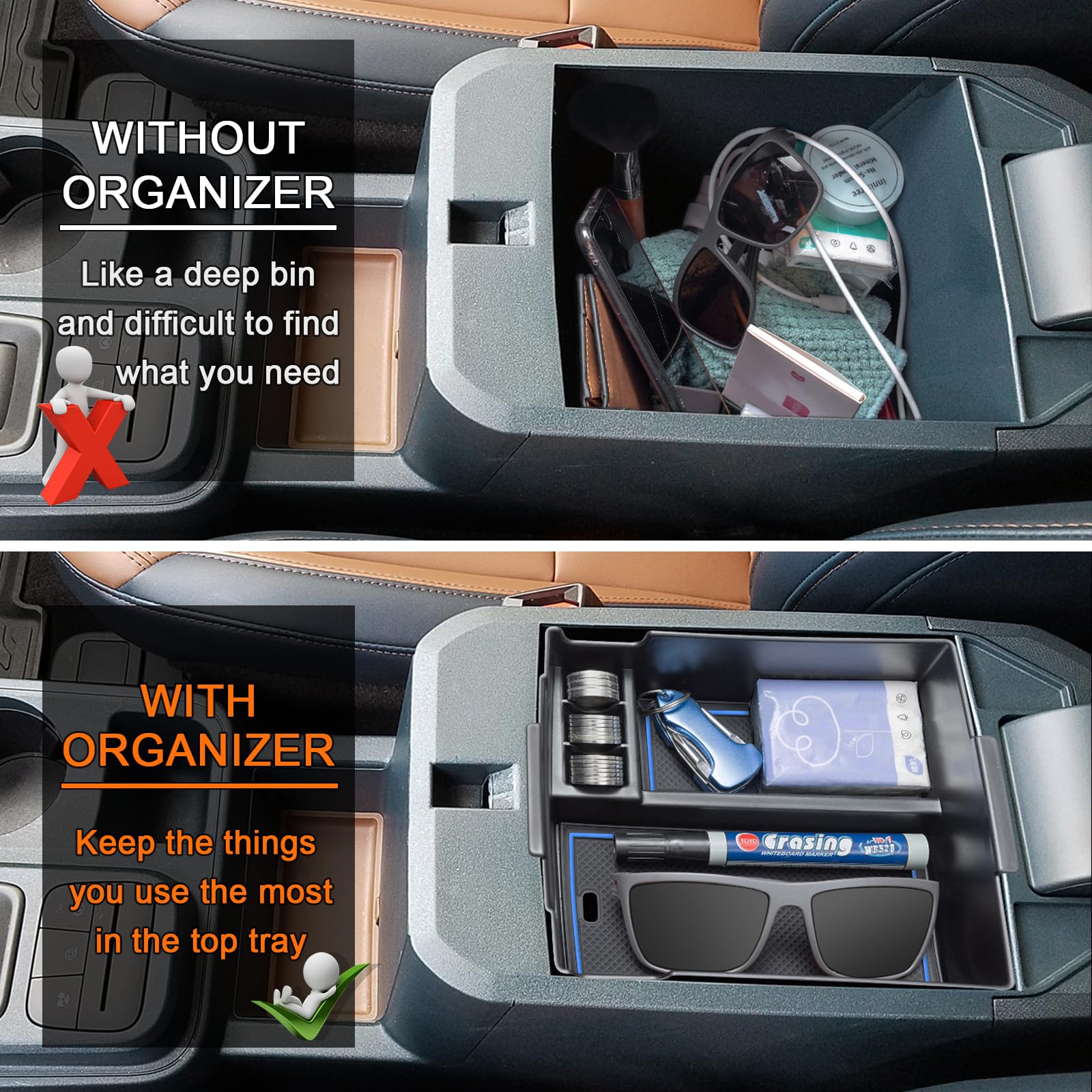 Topinstall Blue Organizer Compatible With 2022-2025 Ford Maverick Accessories, Xl Xlt Lariat Pickup Truck Center Console Storage
