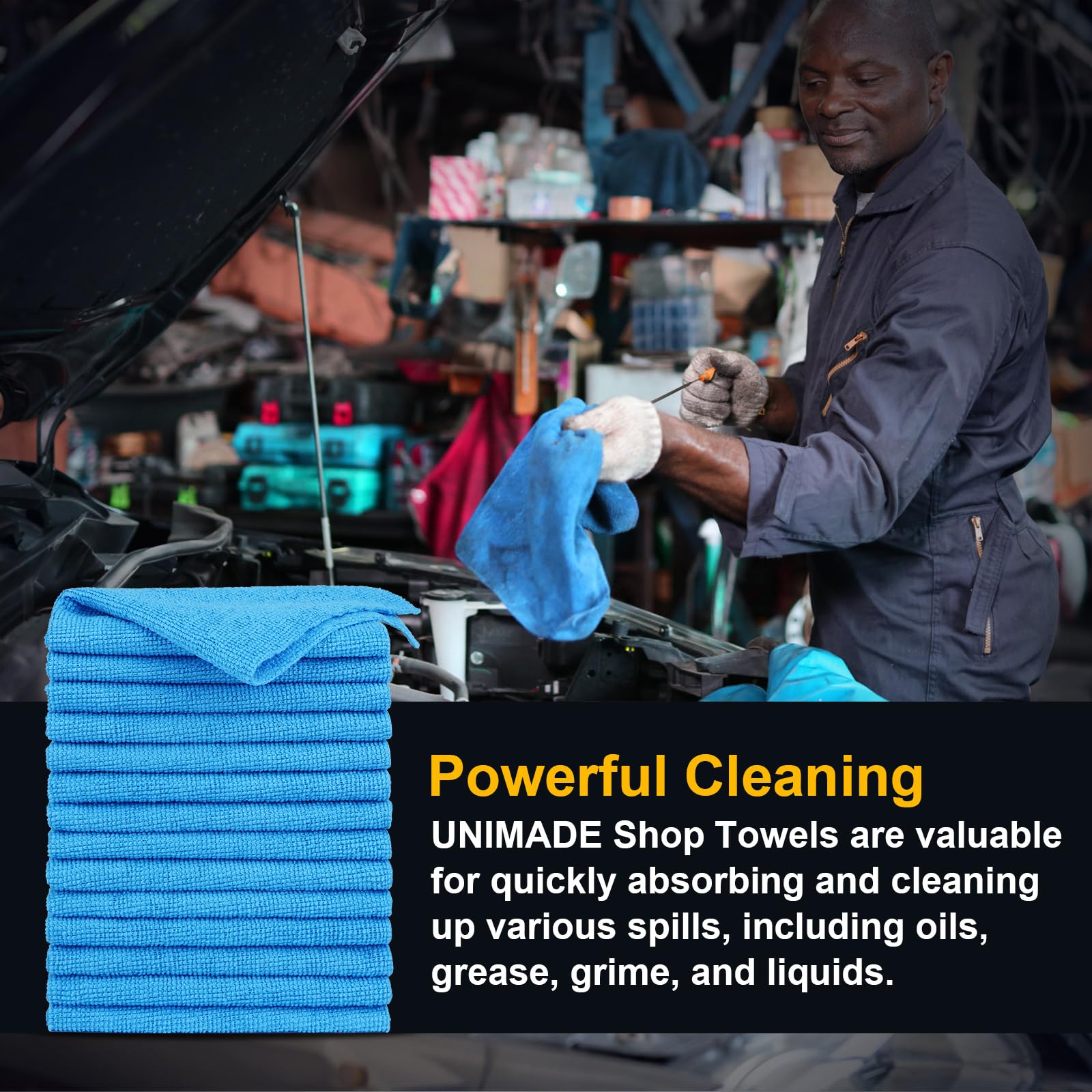 Unimade Shop Towels Rags, 50 Pack Reusable Shop Rags Bulk Microfiber Cleaning Cloth Lint Free Cleaning Towels For Car Kitchen Au