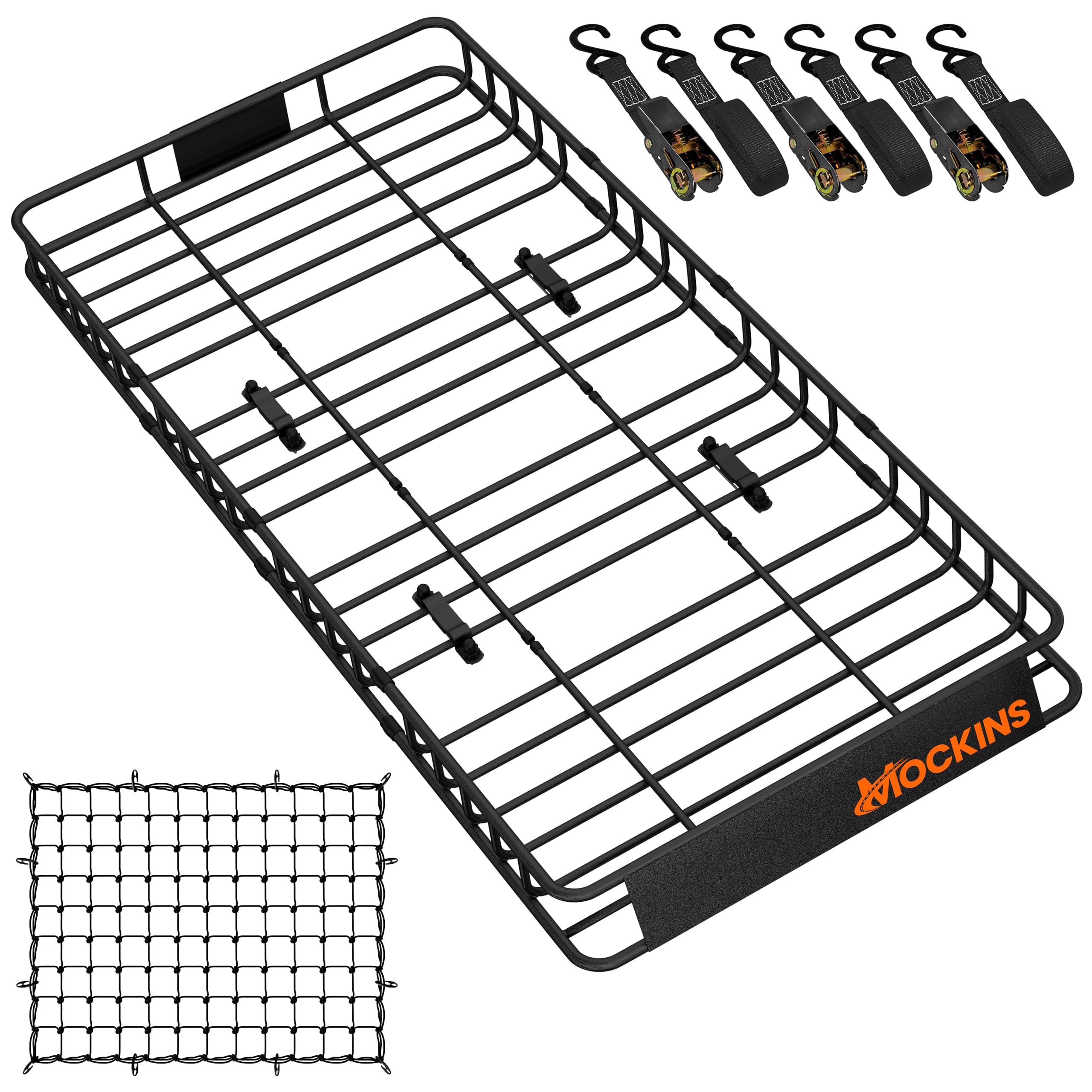 Mockins 84'X39'X6' Adjustable Car Roof Rack Basket |250Lb Capacity Waterproof Car Roof Cargo Carrier Heavy Duty Luggage Rack For Car Rooftop | Universal Roof Rack Cargo Carrier W/Net & Ratchet Straps