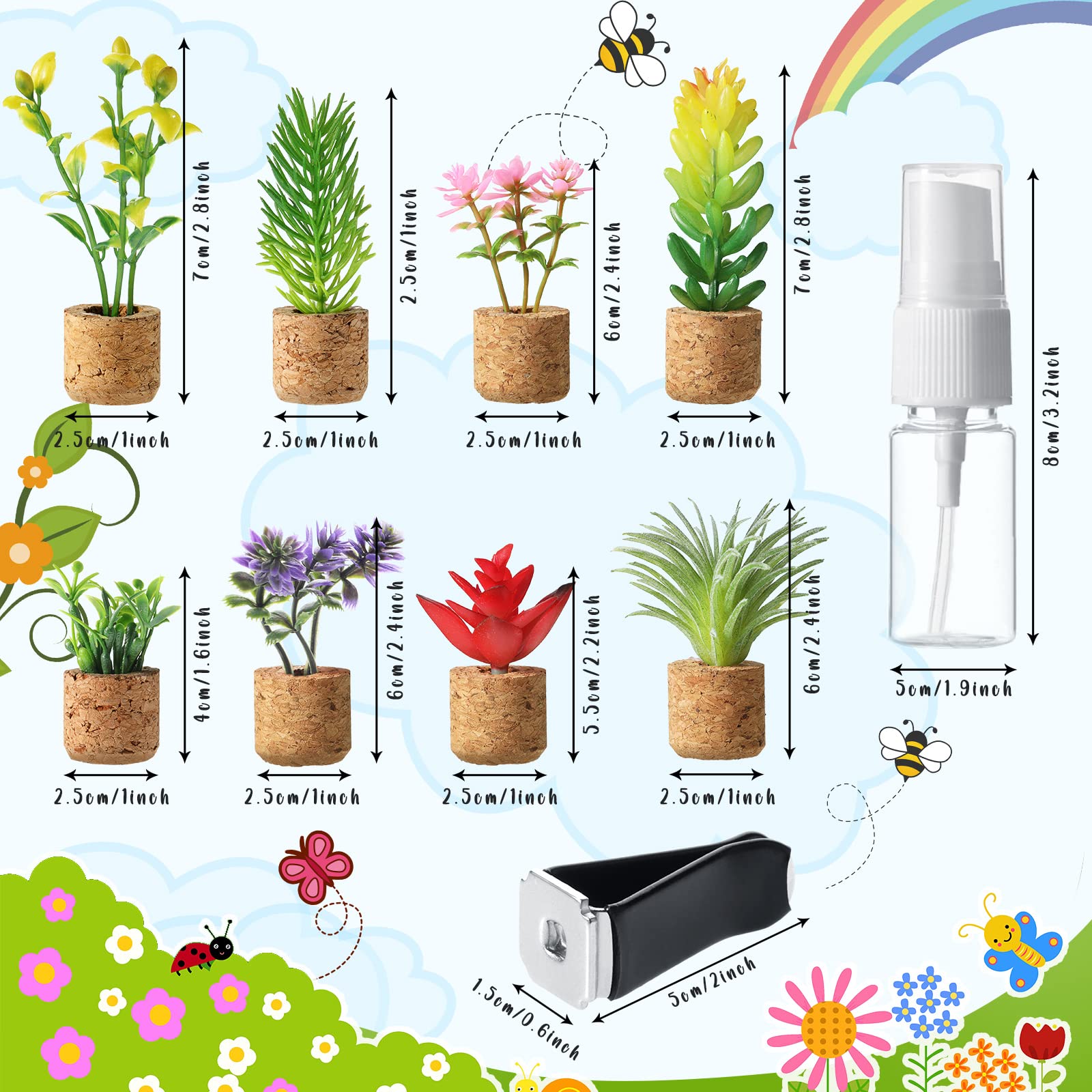 8 Pieces Artificial Plant Air Vent Clips Succulents With Essential Oil Mini Sprayer Car Plant Vent Decor Cute Plant Vent Clip Air Freshener For Car Air Vent Decorations Accessories (Classic Style)