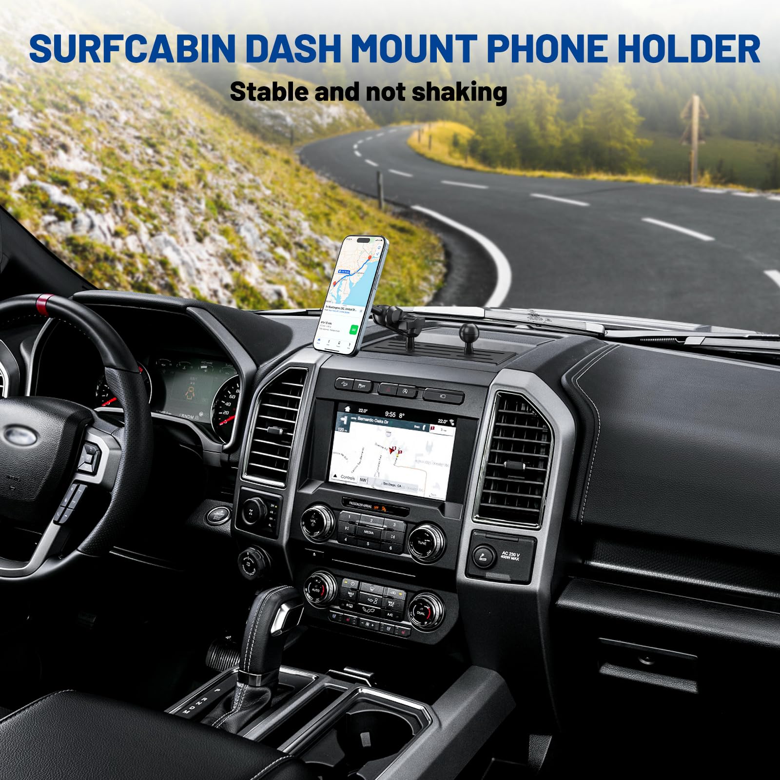 Surfcabin Magnetic Dash Phone Holder for F150, No Punching Required Phone Mount Compatible with 2015-2020 F150 2017-2022 F250 F3