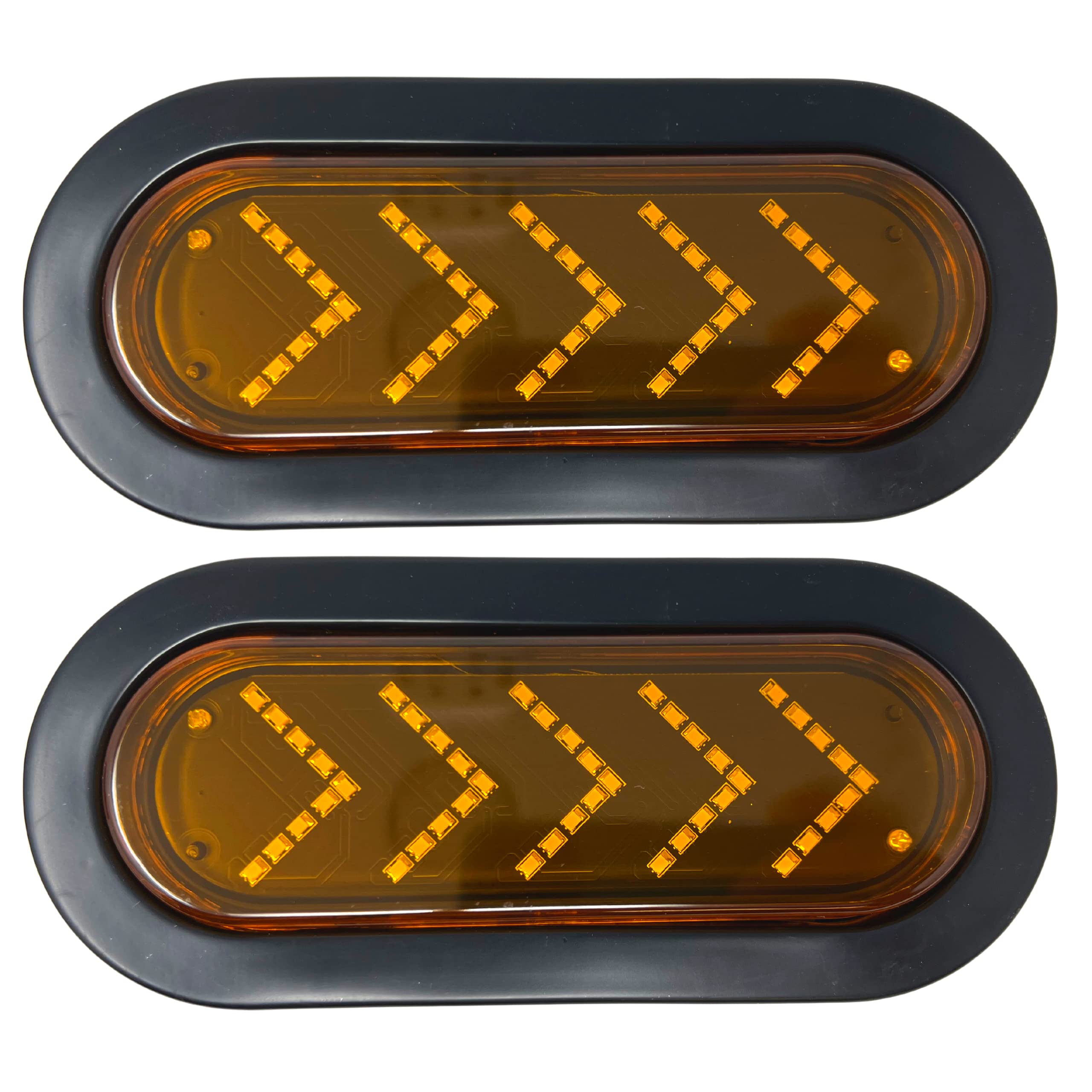 All Star Truck Parts 6 Inch Amber 45 LED Sequential Arrow Pointing Turn Trailer Tail Light Oval Semi Truck Park Signal Lights [I