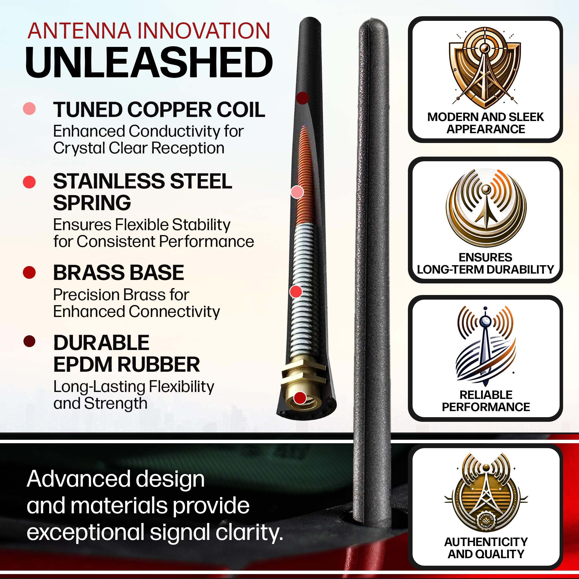 AntennaMastsRus - Short Rubber Antenna fits GMC Sierra 1500 (2006-2024) - The Original 6 3/4 Inch Accessories - Car Wash Proof -