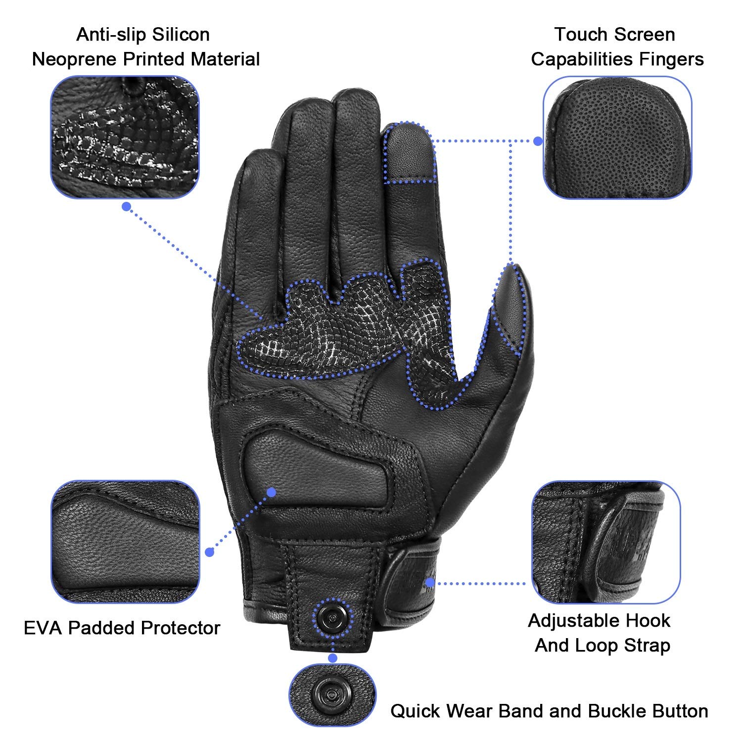 Updated Full Finger Mens Leather Motorcycle Gloves Touchscreen & Armored Motorbike Gloves (Updated,Non-Perforated, S)