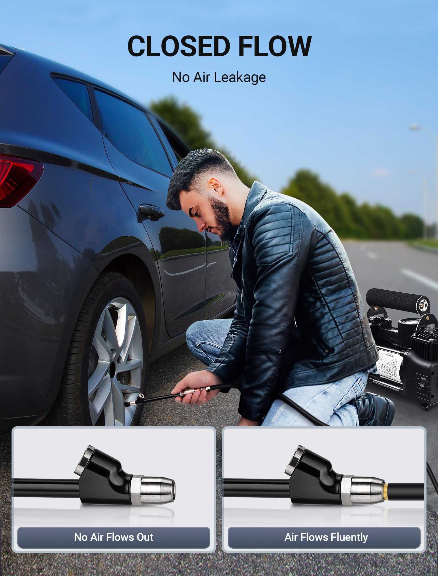 Lumiteco Air Chuck Set, 1/4'' Fnpt Extended Reach Dual Head Air Chuck W/Quick Plug, 2-Way Connect Tire Air Chuck For Tire Inflat