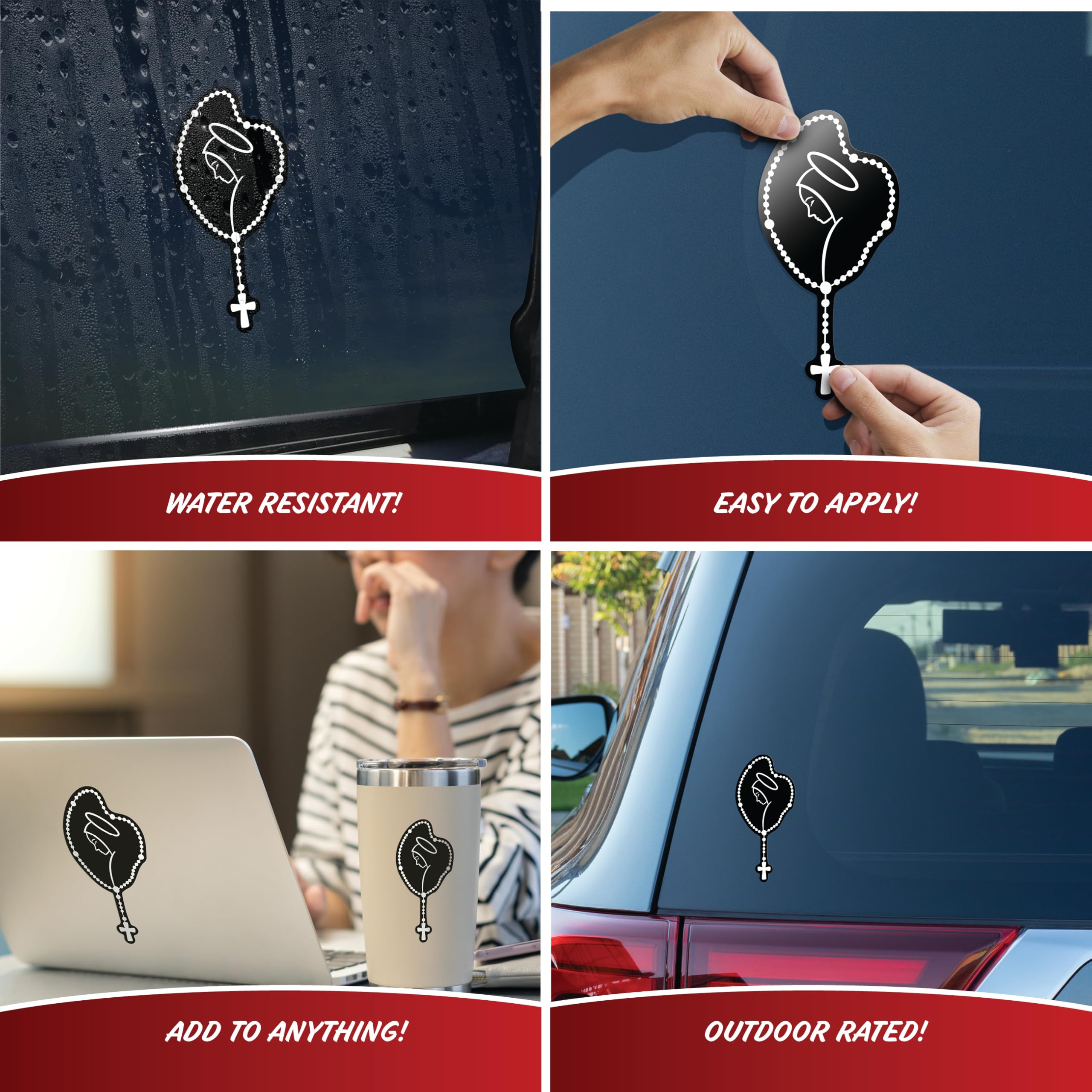 Mary Rosary Decals For Car Truck Tablet Tumbler Cell Phone - Set Of 3 Christian Stickers For Cars Stickers - Religious Holy Rosa