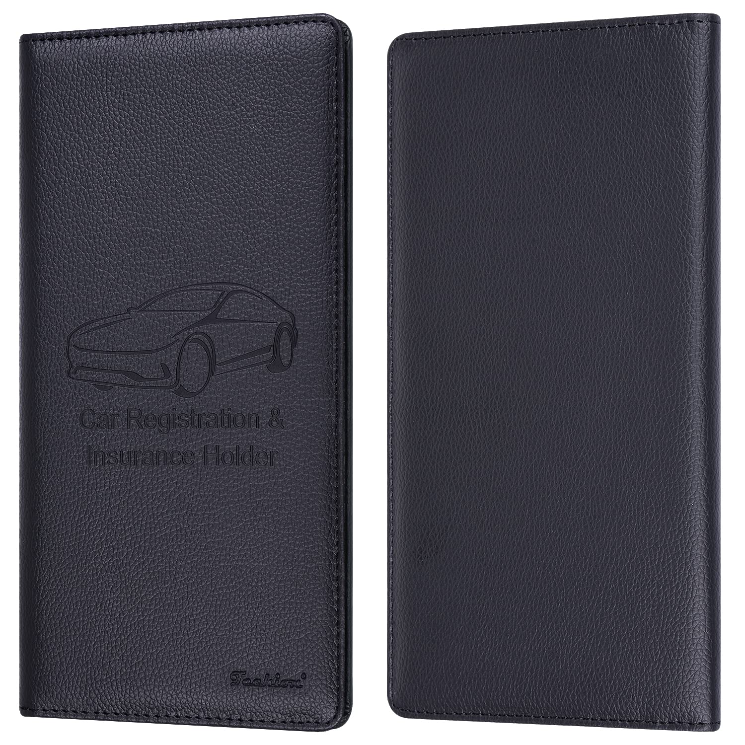 Techion PU Leather Car Insurance and Registration Holder, 9.5x5 Inch Glove Box Organizer Wallet Case - Black