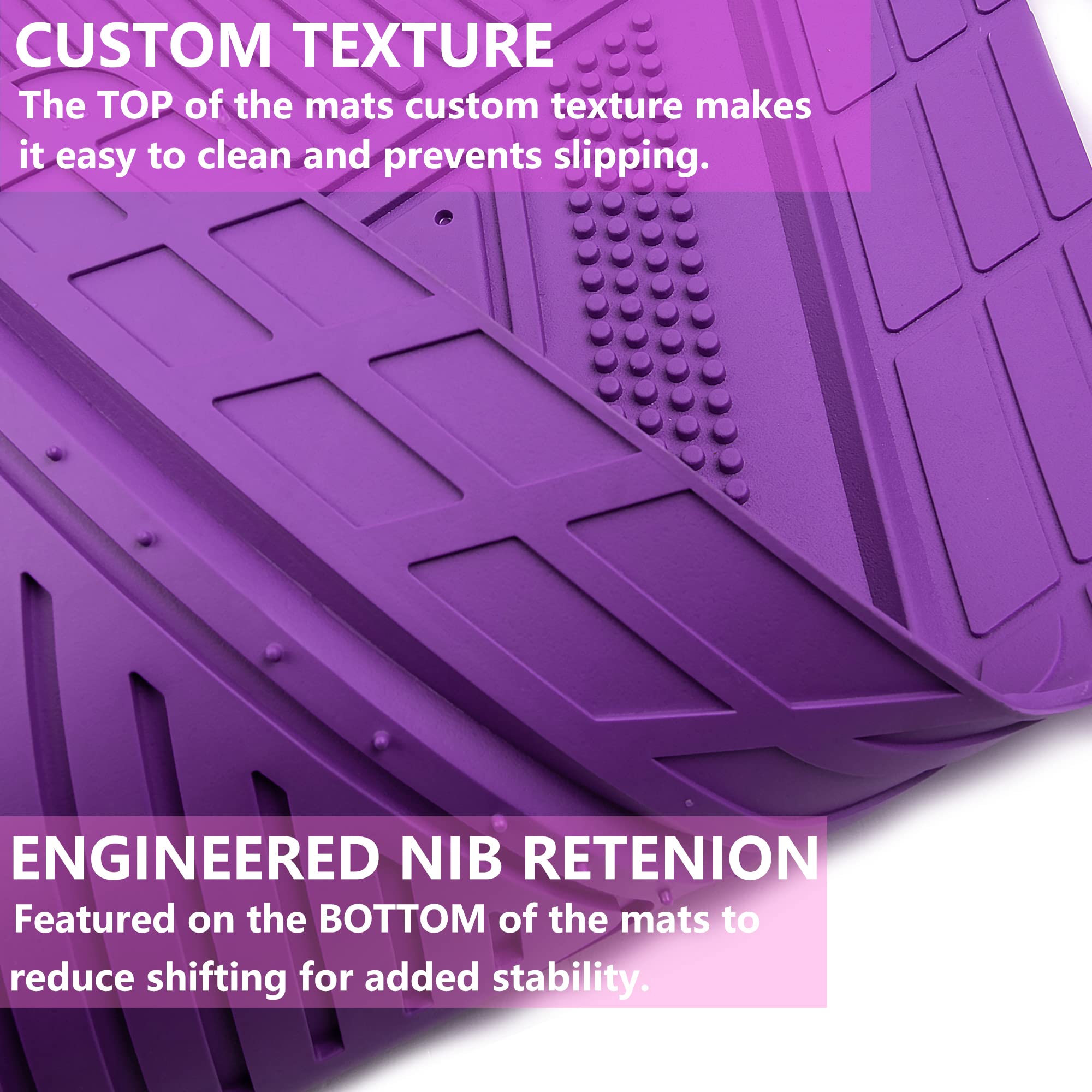 Car Pass Heavy Duty Rubber Floor Mats 4-Piece Car Mat Set - Universal Waterproof Floor Mats For Car Suv Truck, Durable All-Weather Mats(Purple)