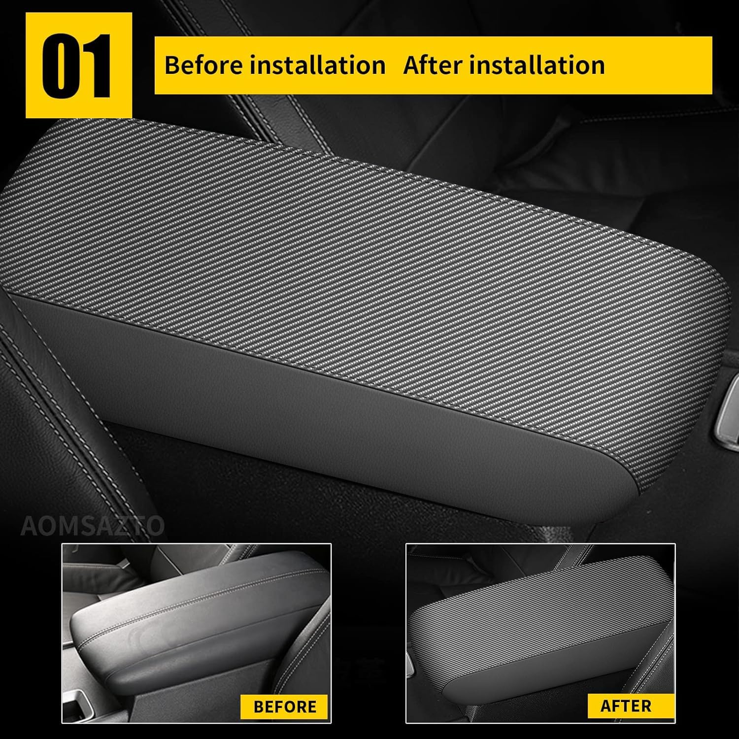 Aomsazto Armrest Covers For 2013-2018 Nissan Altima Carbon Fiber