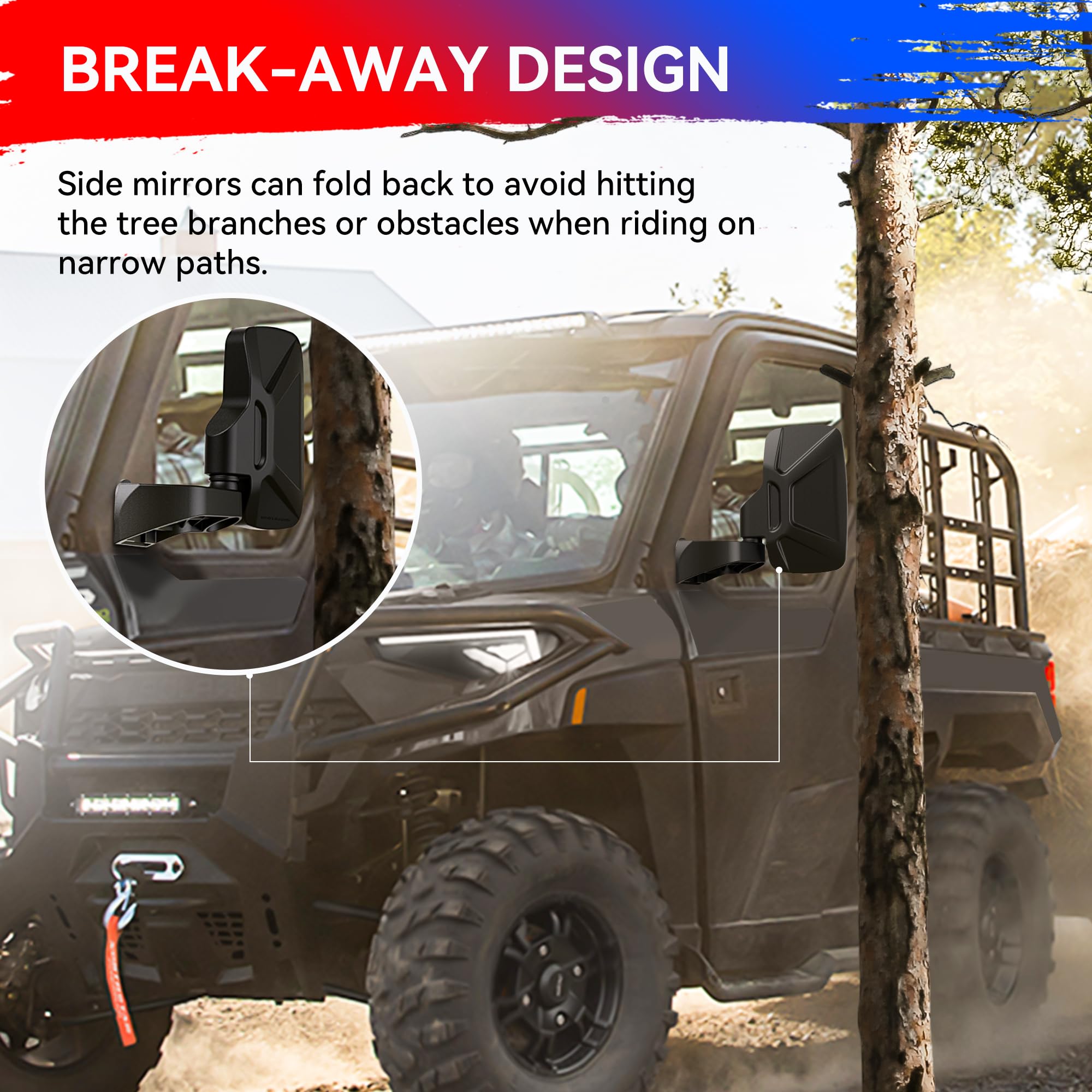 Ranger Side Rear View Mirrors Full-Door Mounted, Gevinfa Utv Side Mirrors For Polaris Ranger Door Compatible With 2018-24 Polaris Ranger Crew Sp Xp 570 1000 2019-23 Commercial Pro Xd(With Drill)