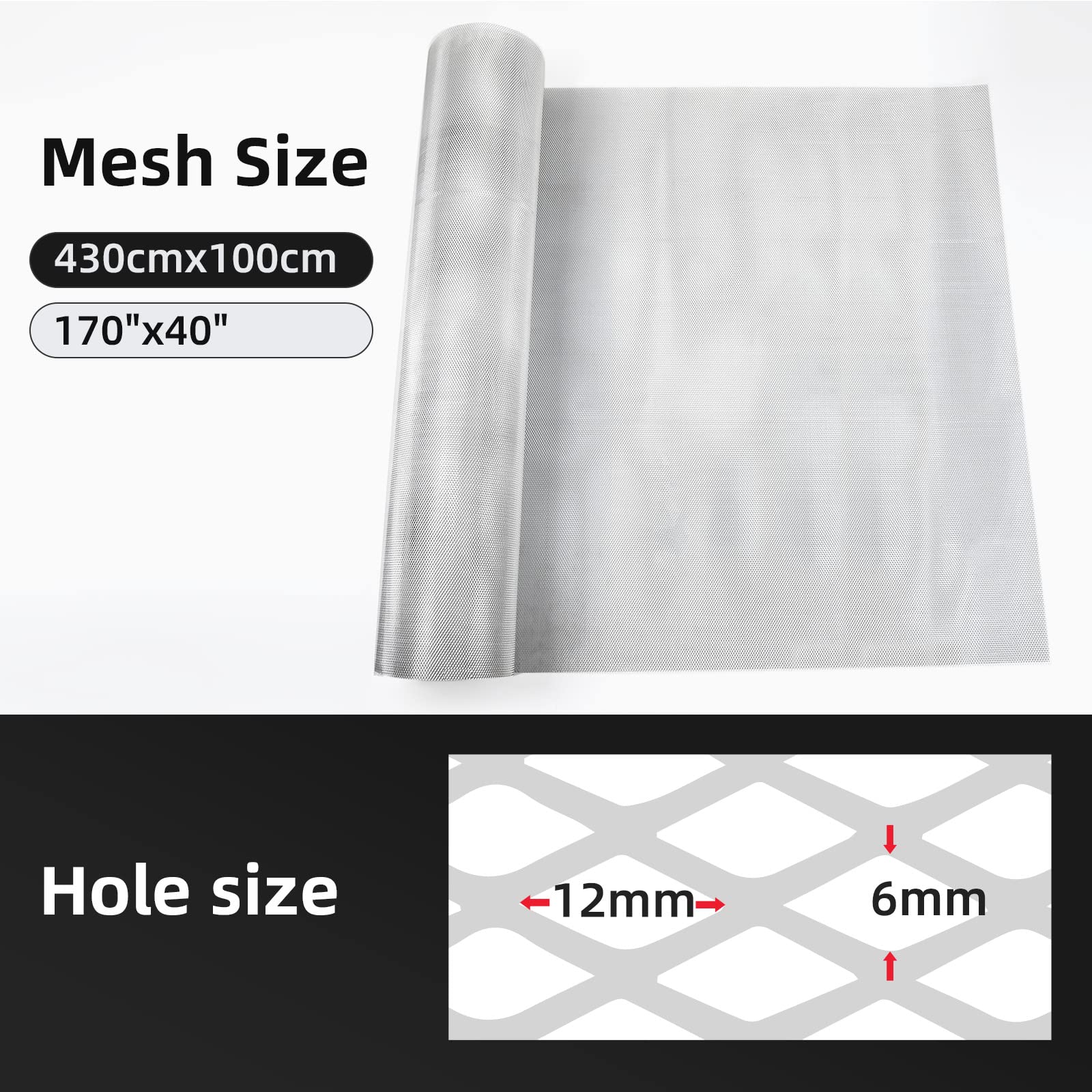 AggAuto Universal 170''x40'' Car Grill Mesh - Aluminum Alloy Automotive Grille Insert Bumper Rhombic Hole 6x12mm, One of the Mos