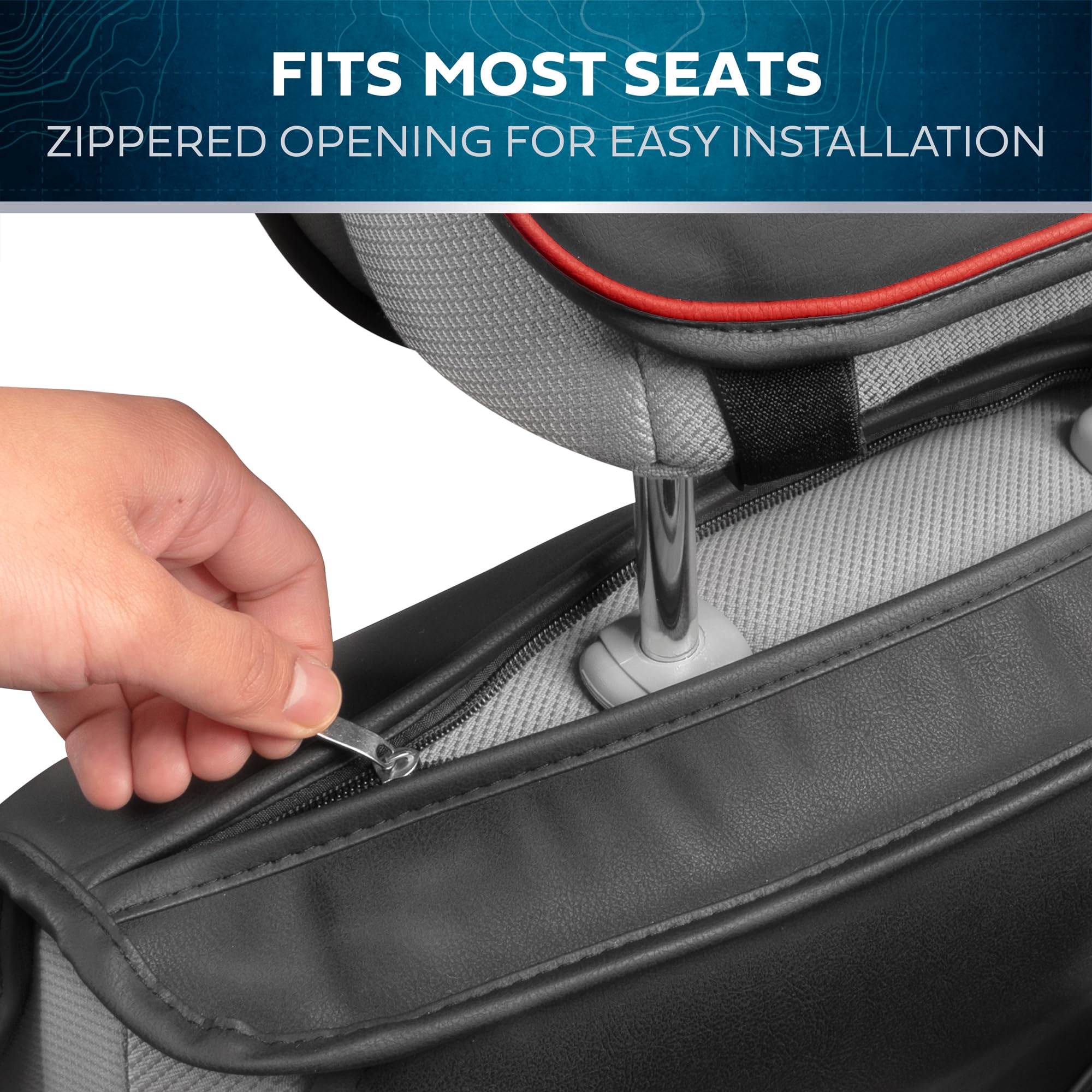 MotorBox Prestige Faux Leather Seat Covers for Cars - (2) Front Semi-Custom Fit Black & Red Seat Covers for Trucks & SUV - Autom